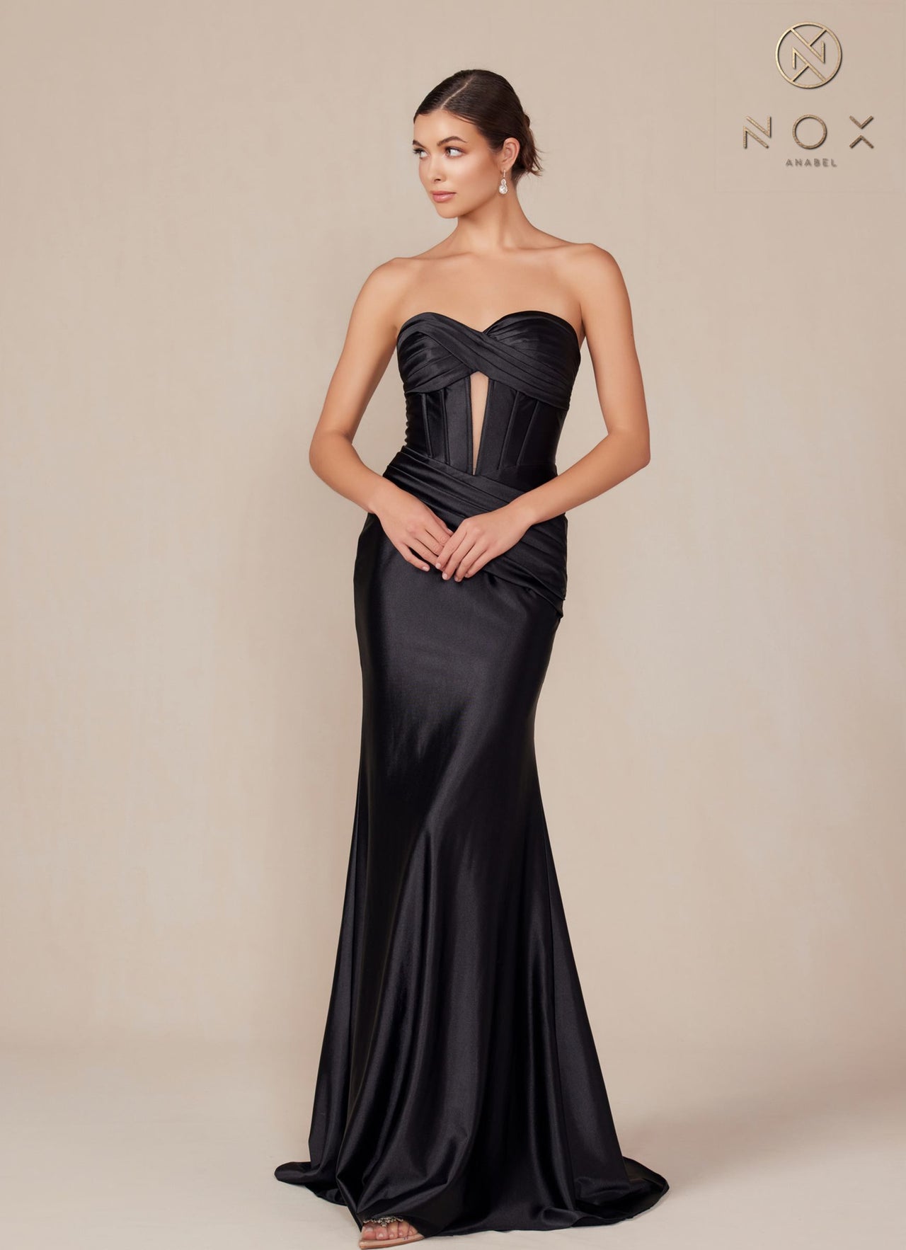 Nox Anabel T1500 Dress Satin Strapless Floor Length Keyhole Bodice