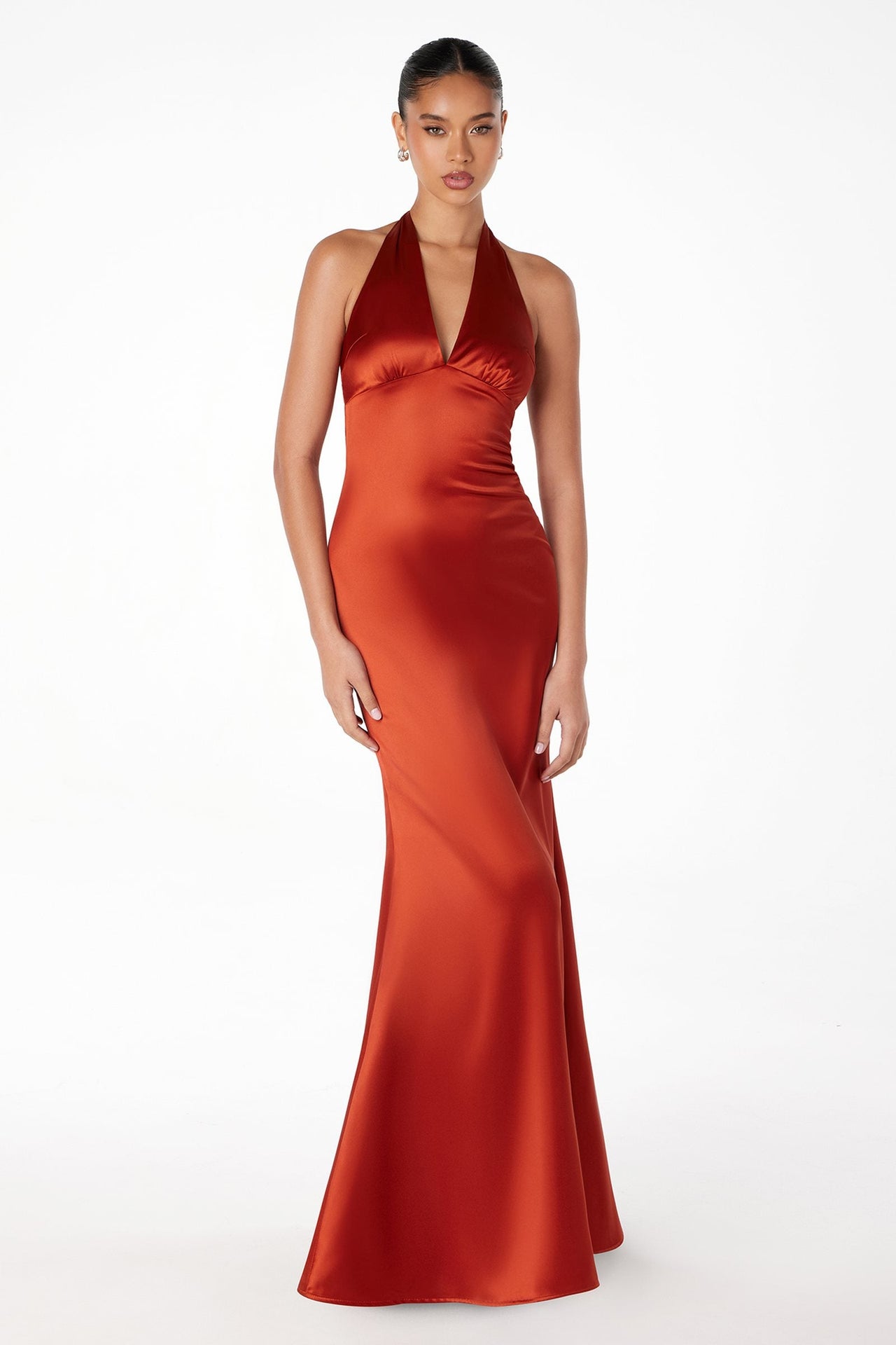 Astee T2001 Fitted Long V-Neckline Halter Top Evening Gown