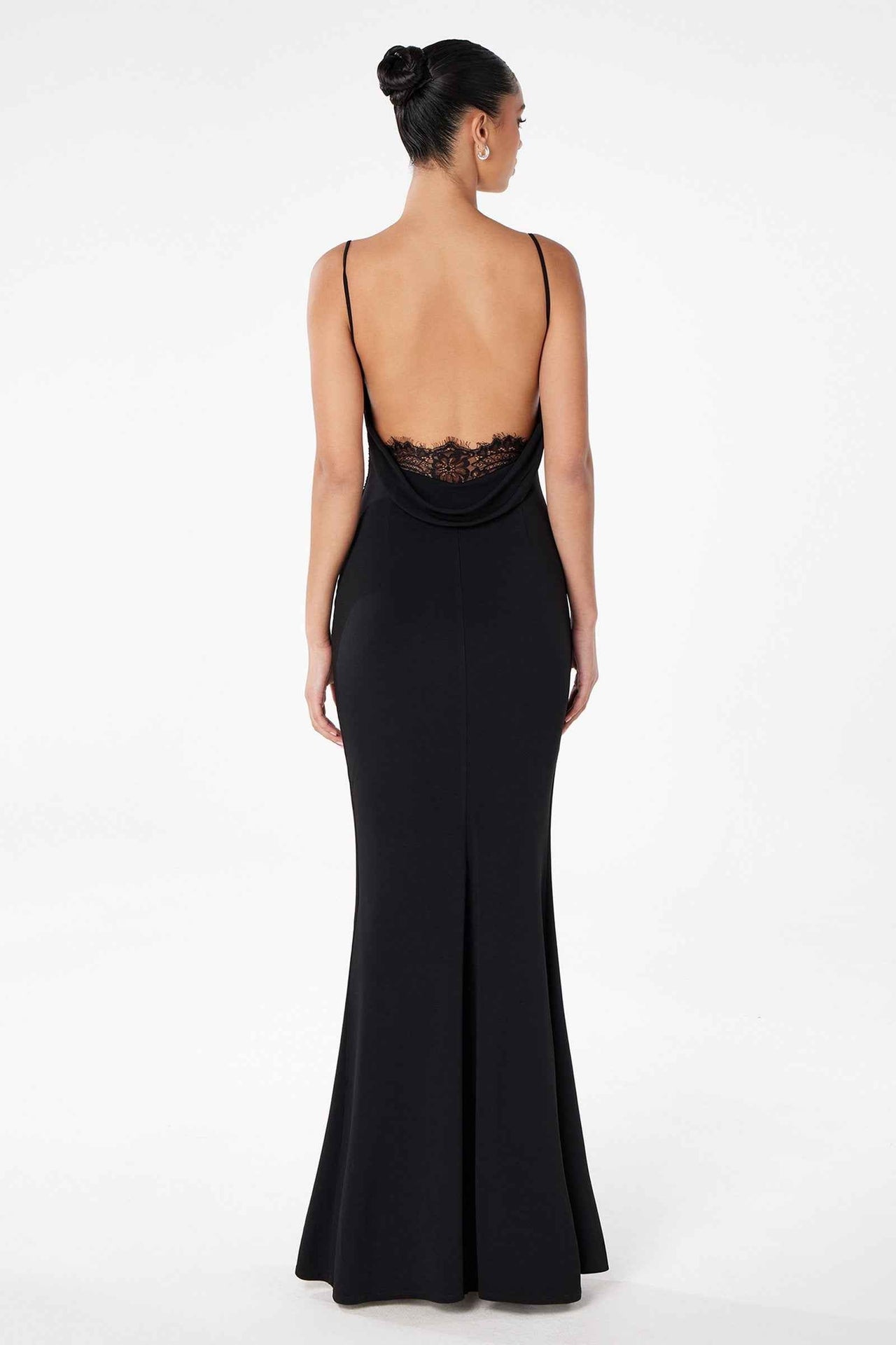 Astee T2008W Fitted Spaghetti Strap Open Back with Lace Detail Gown