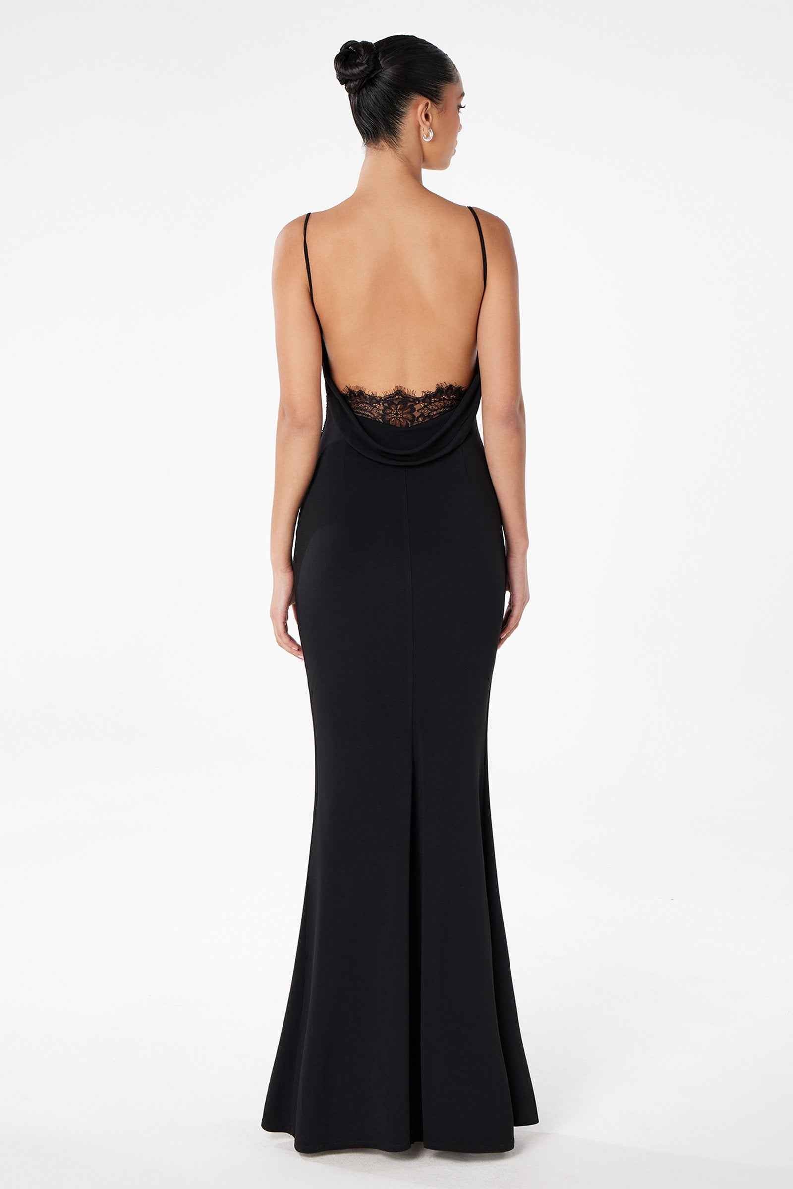 Astee T2008W Fitted Spaghetti Strap Open Back with Lace Detail Gown