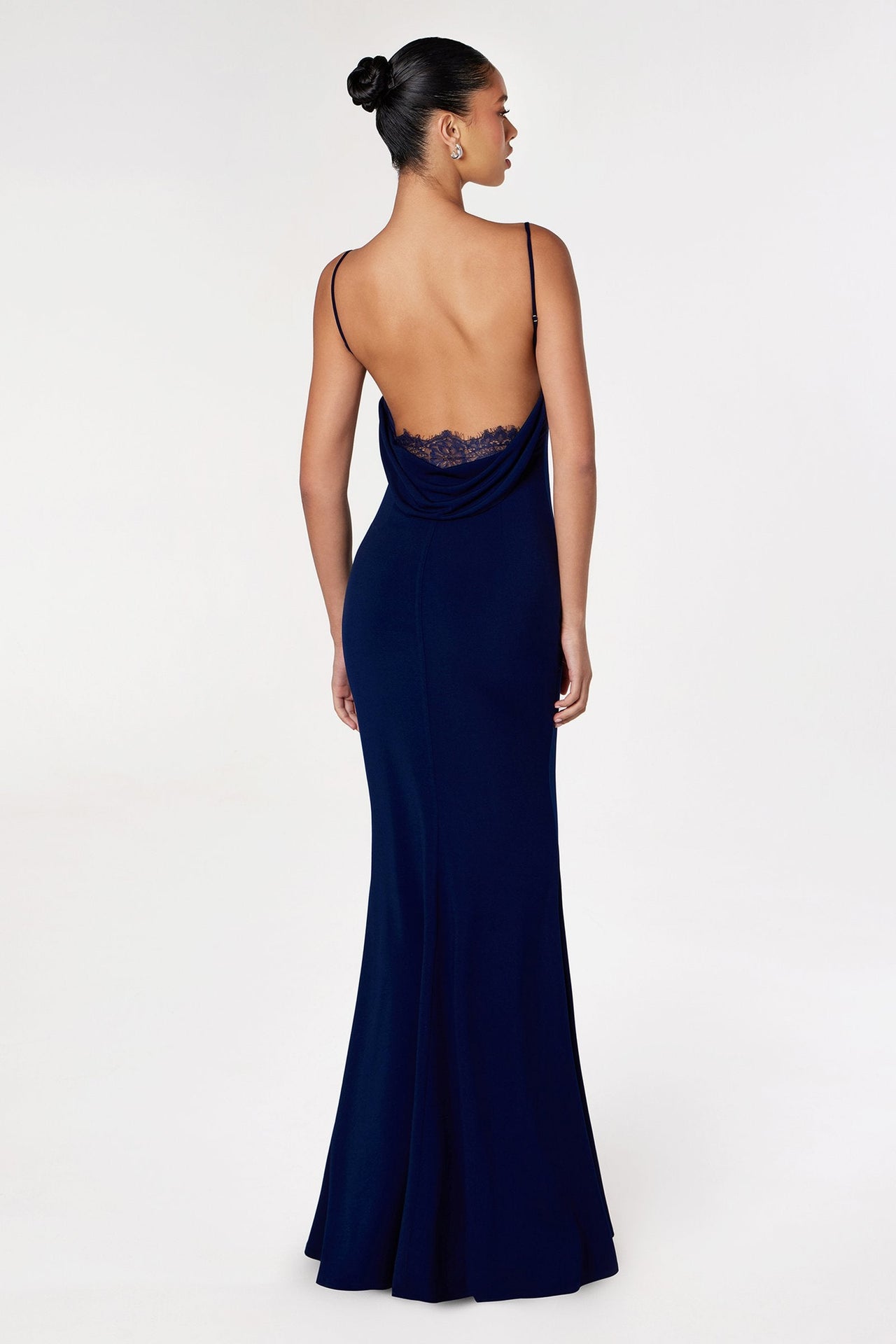 Astee T2008 Fitted Spaghetti Strap Open Back with Lace Detail Gown