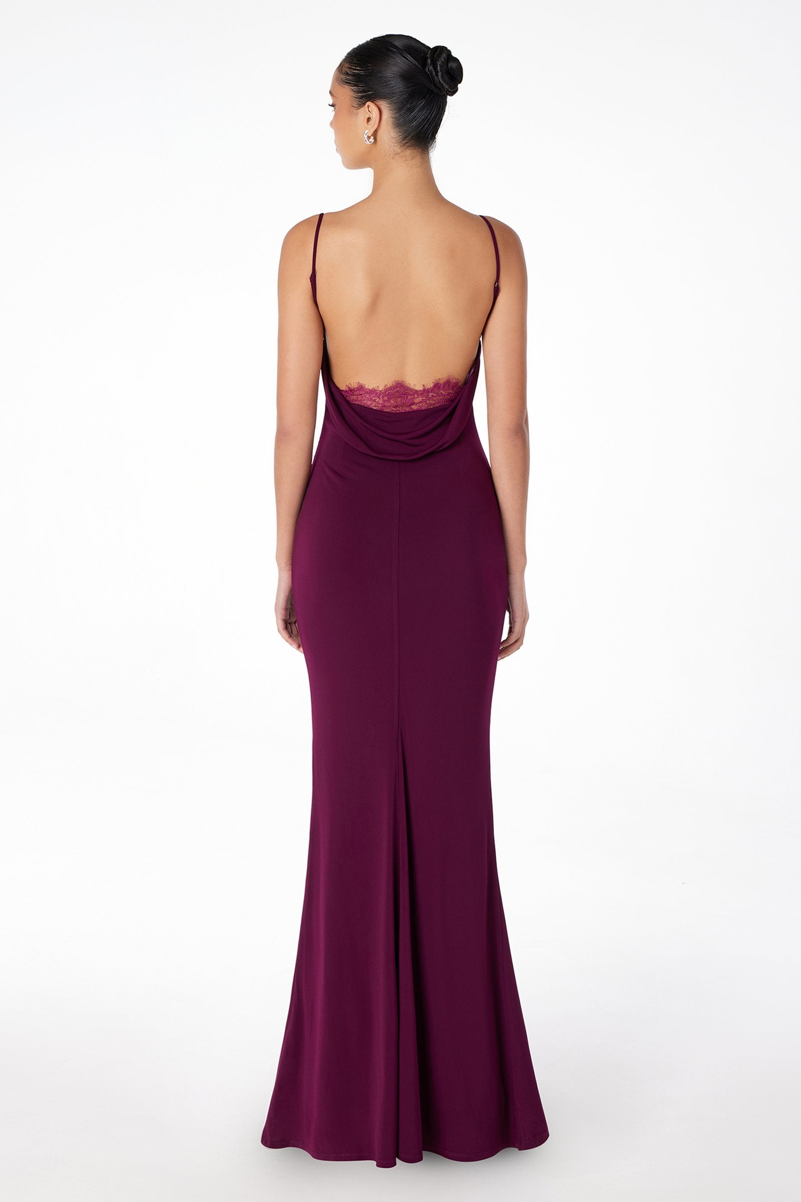 Astee T2008 Fitted Spaghetti Strap Open Back with Lace Detail Gown