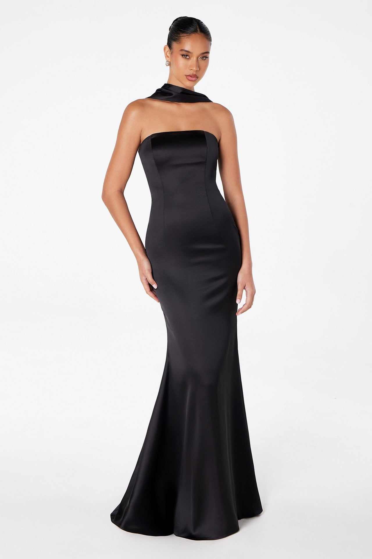 Astee T2012 Strapless Fitted Mermaid Gown with Scarf