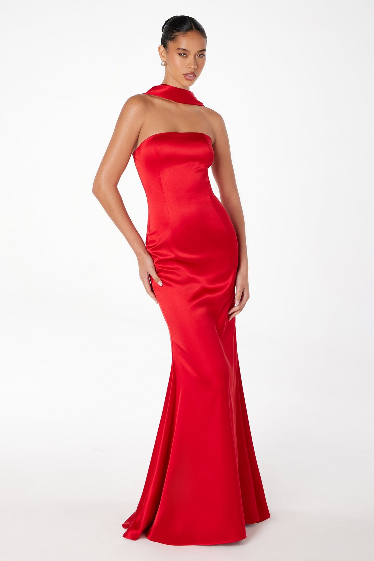 Astee T2012 Strapless Fitted Mermaid Gown with Scarf