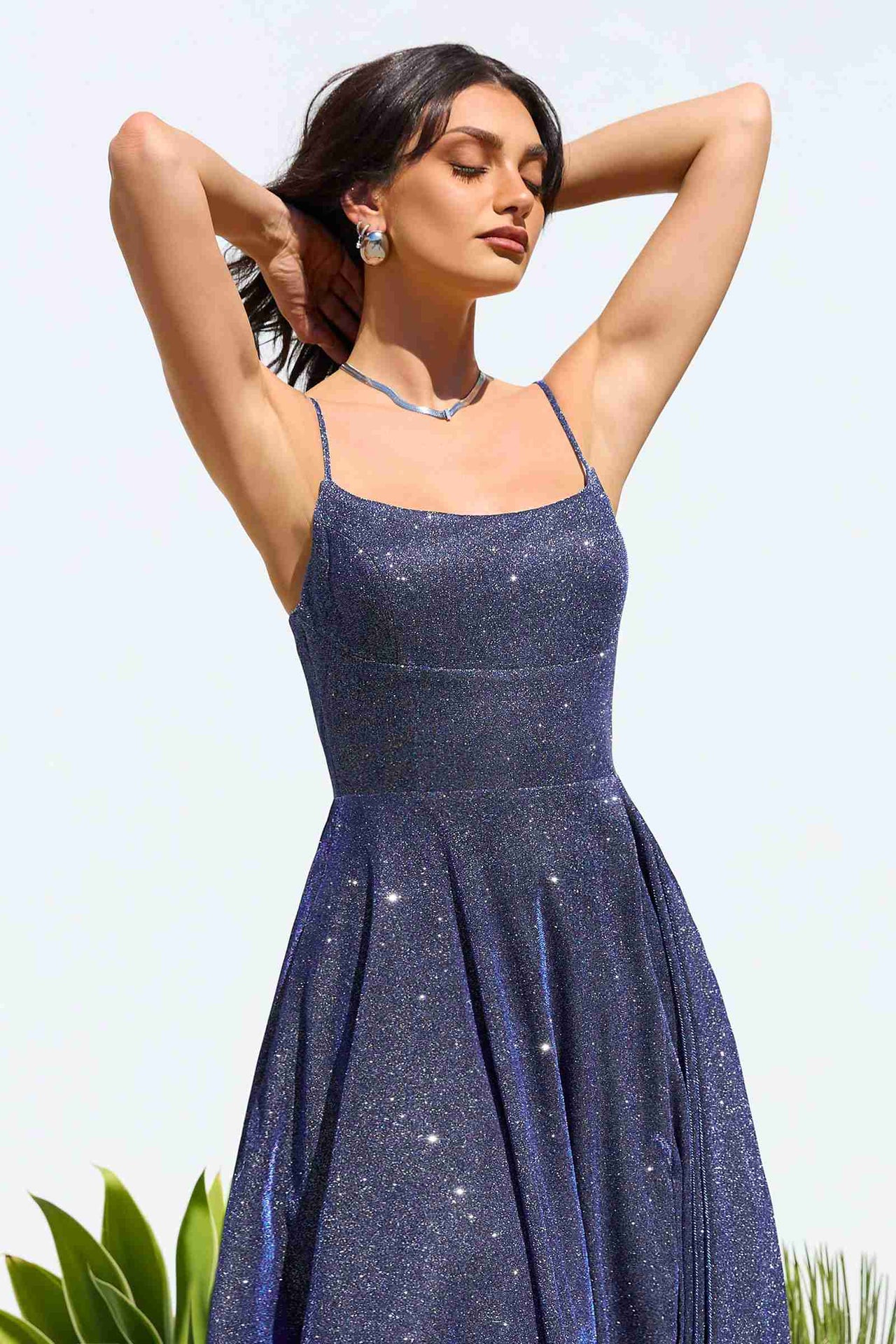 Ladivine Amoris T213 Sleeveless Spaghetti Strap A-Line Glitter Gown