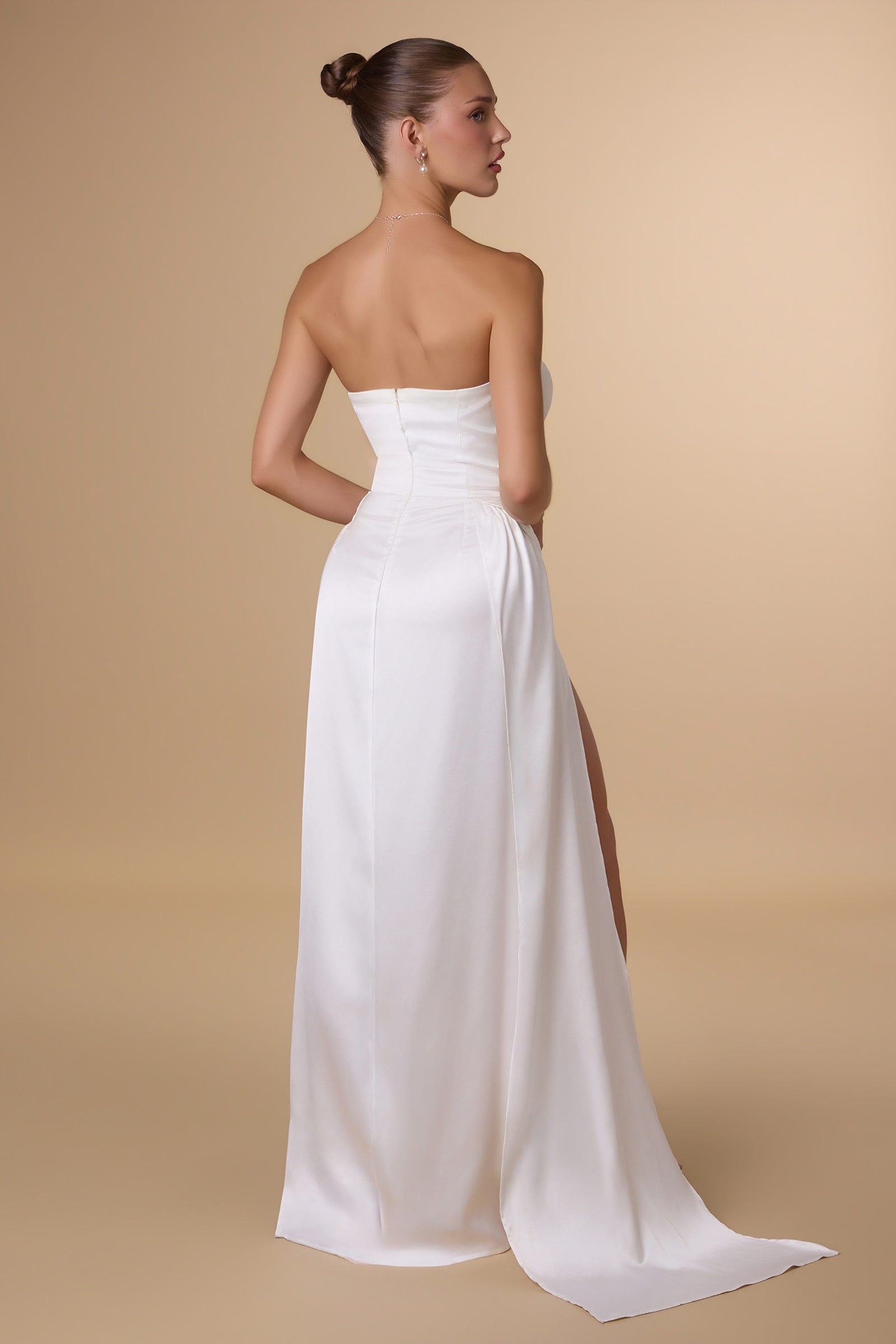 Amoris T215W Fitted Strapless Luxurious Satin Side Sash Wedding Dress