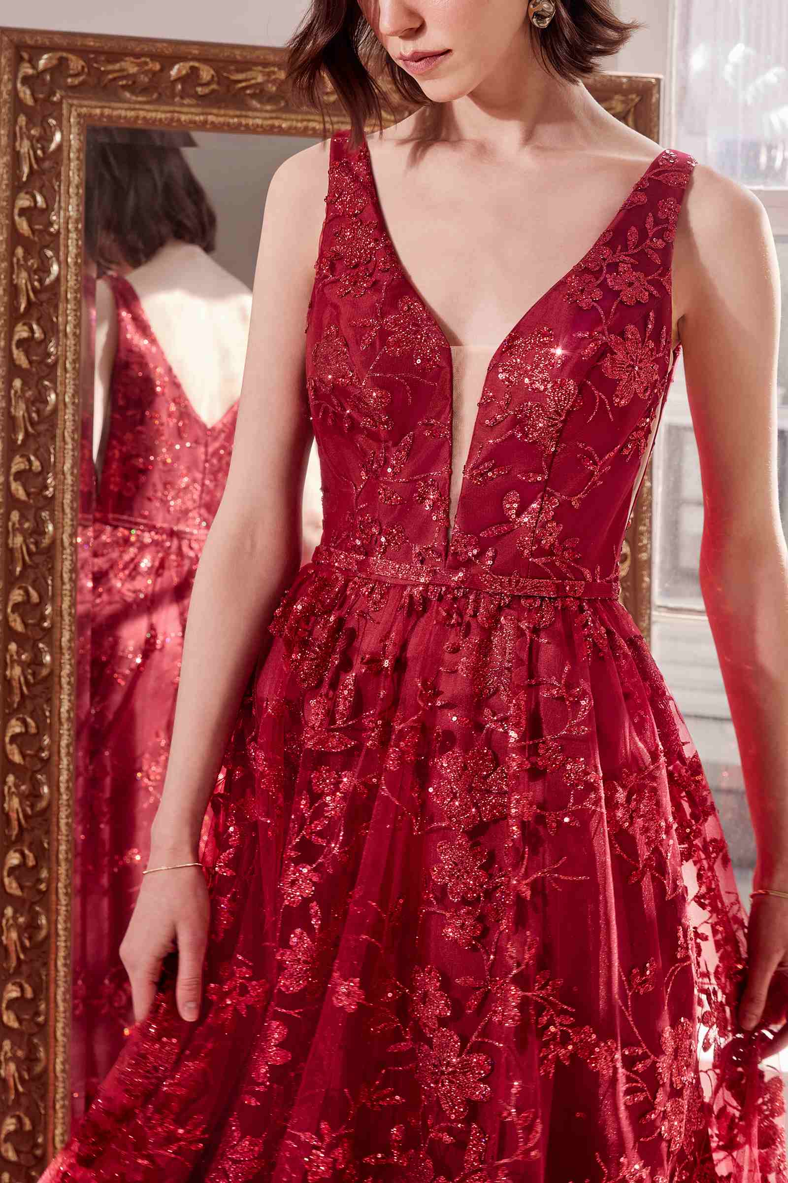 Ladivine Amoris T606 Long Sleeveless Glitter Print A-Line Gown