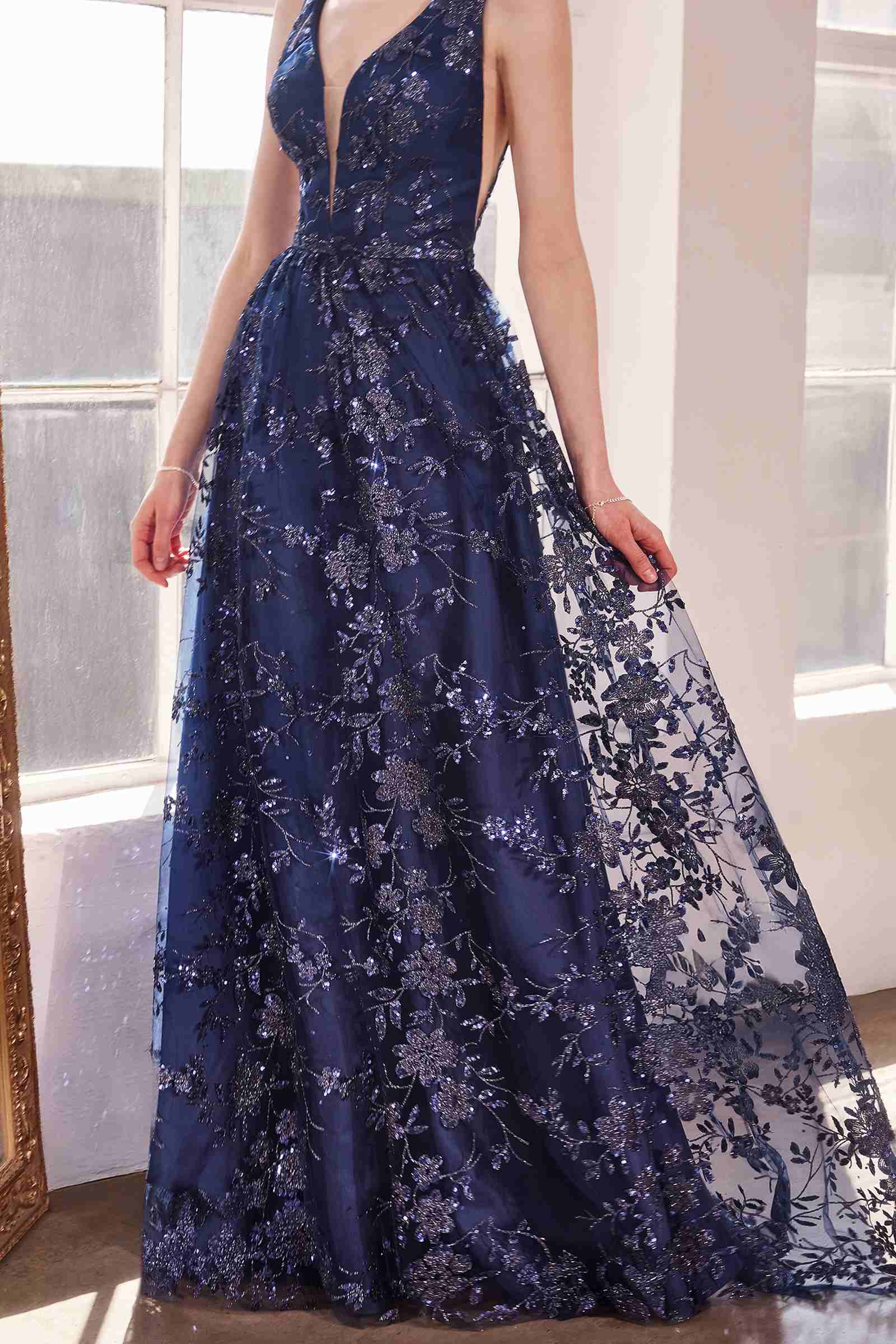 Ladivine Amoris T606 Long Sleeveless Glitter Print A-Line Gown