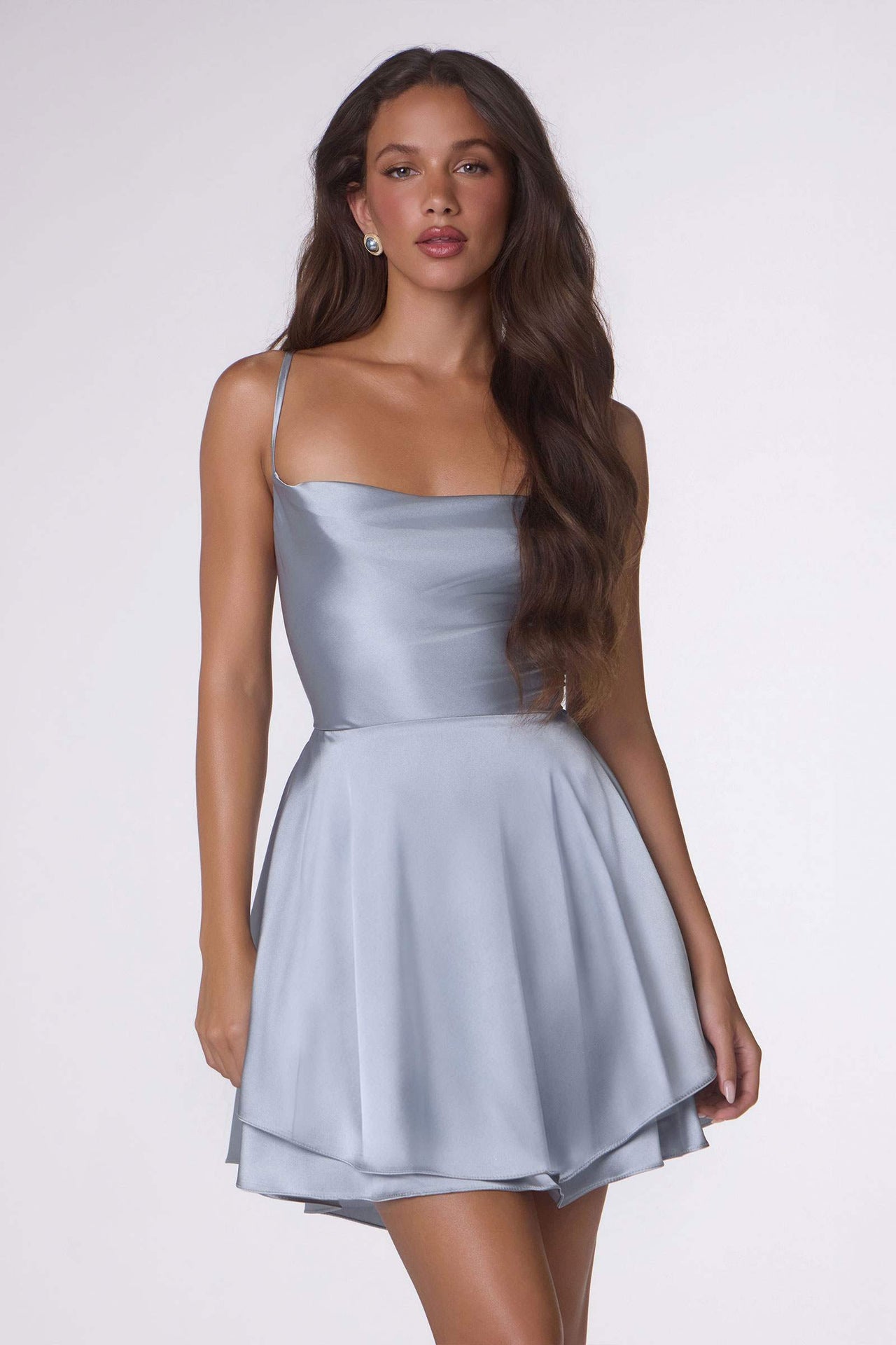 Amoris T616 Fit and Flare Satin Mini Party Dress
