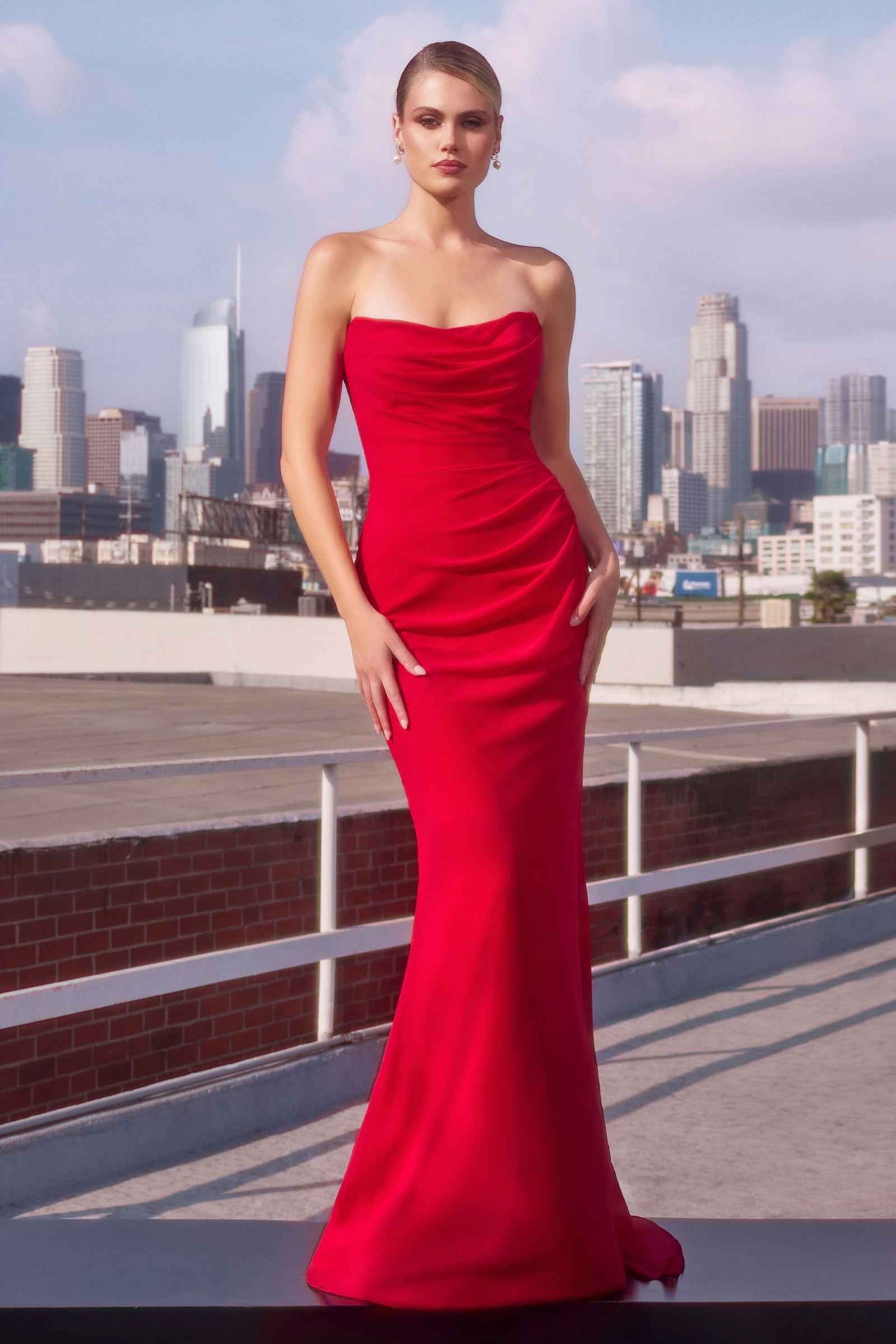 Ladivine Amoris T702 Strapless Scoop Neckline Fitted Chiffon Dress