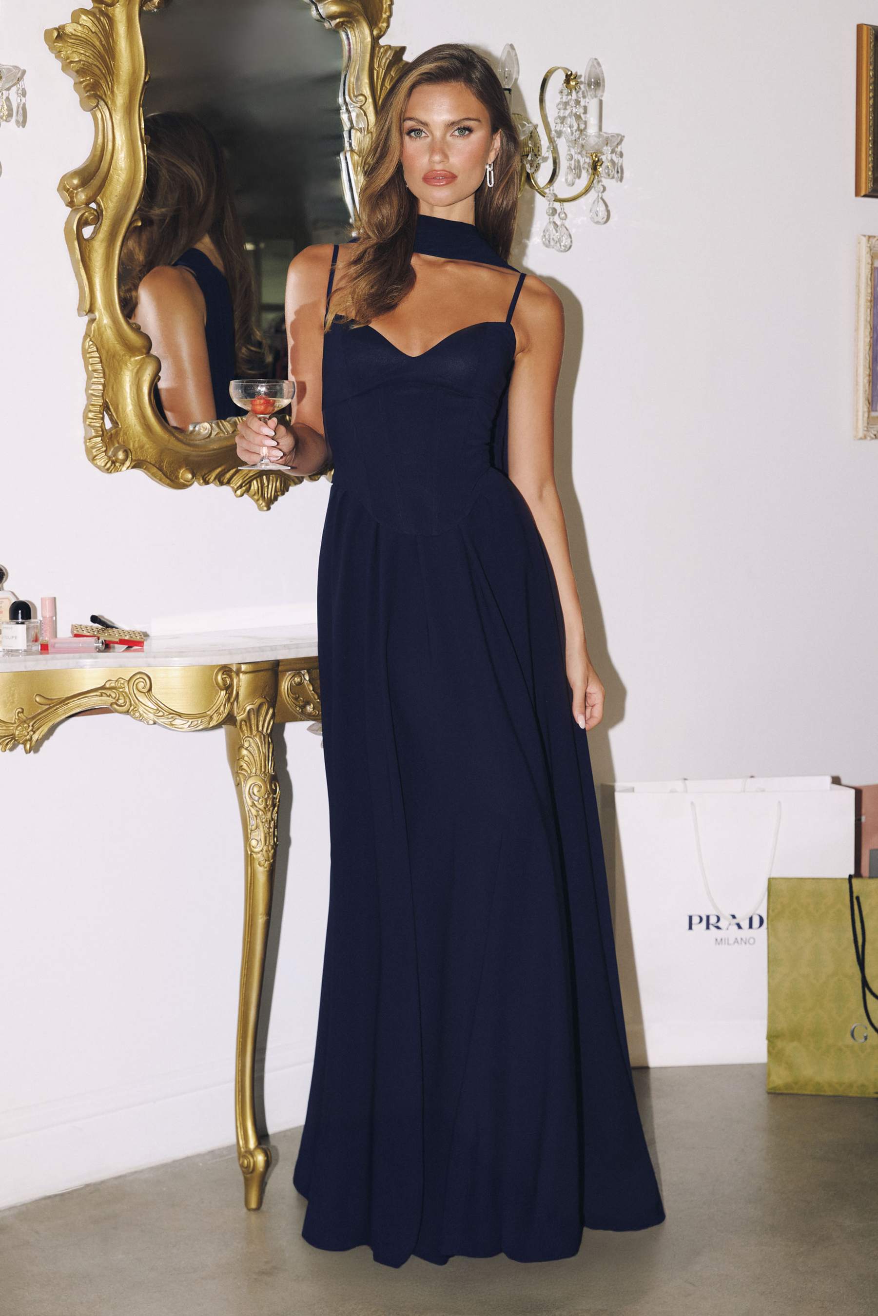 Amoris T711 Long Spaghetti Strap A-Line Chiffon Dress