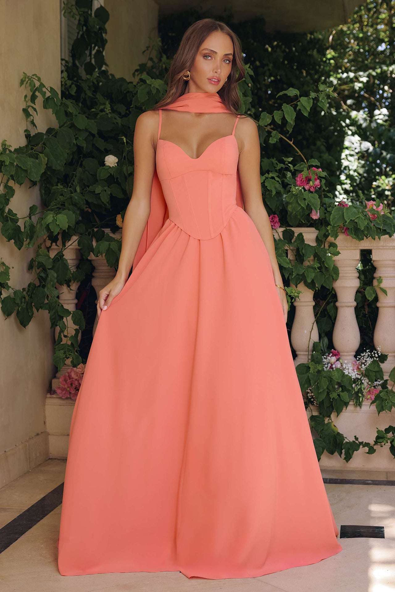 Amoris T711 Long Spaghetti Strap A-Line Chiffon Dress