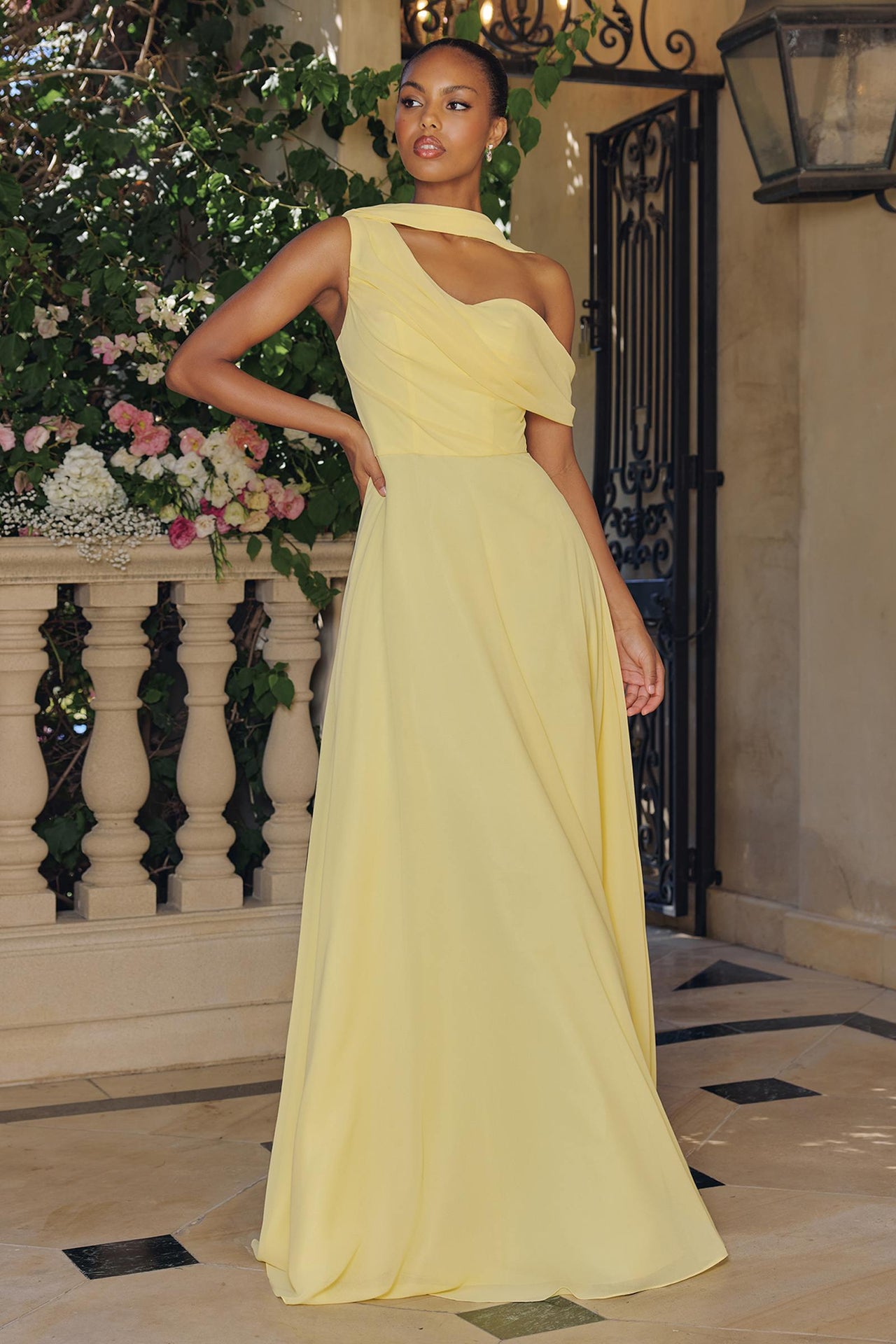 Amoris T716 One Shoulder Chiffon A-Line Evening Dress