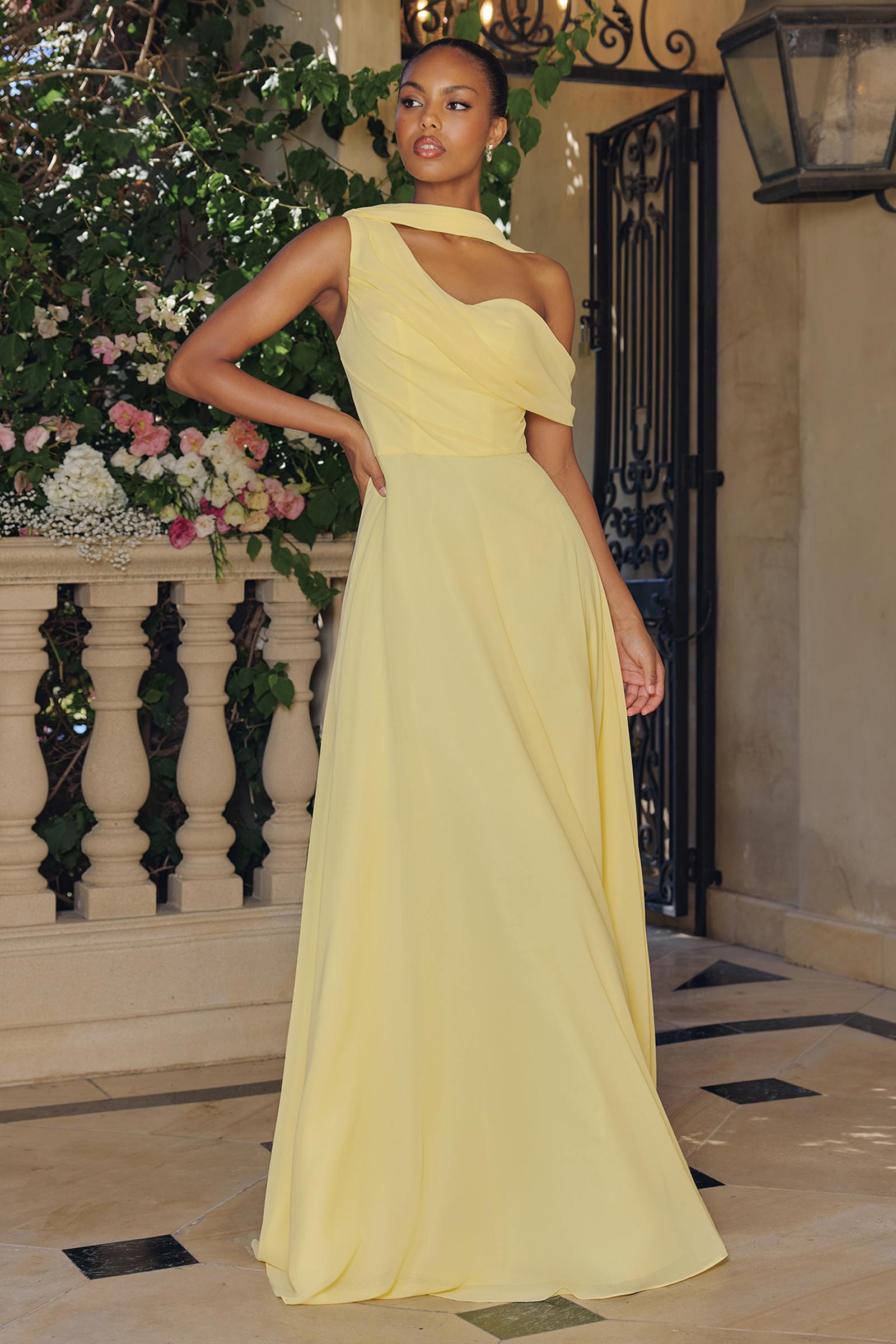 Amoris T716 One Shoulder Chiffon A-Line Evening Dress
