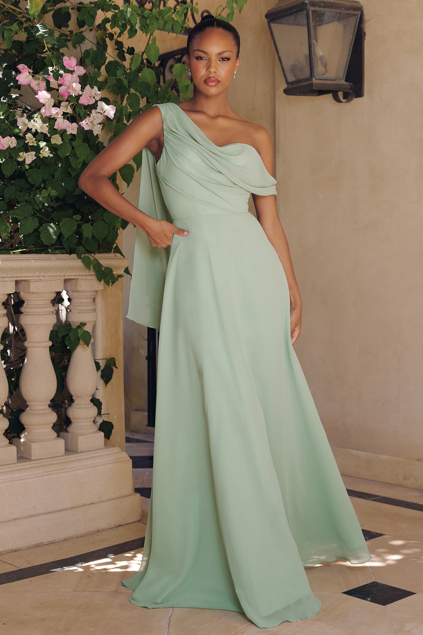 Amoris T716 One Shoulder Chiffon A-Line Evening Dress