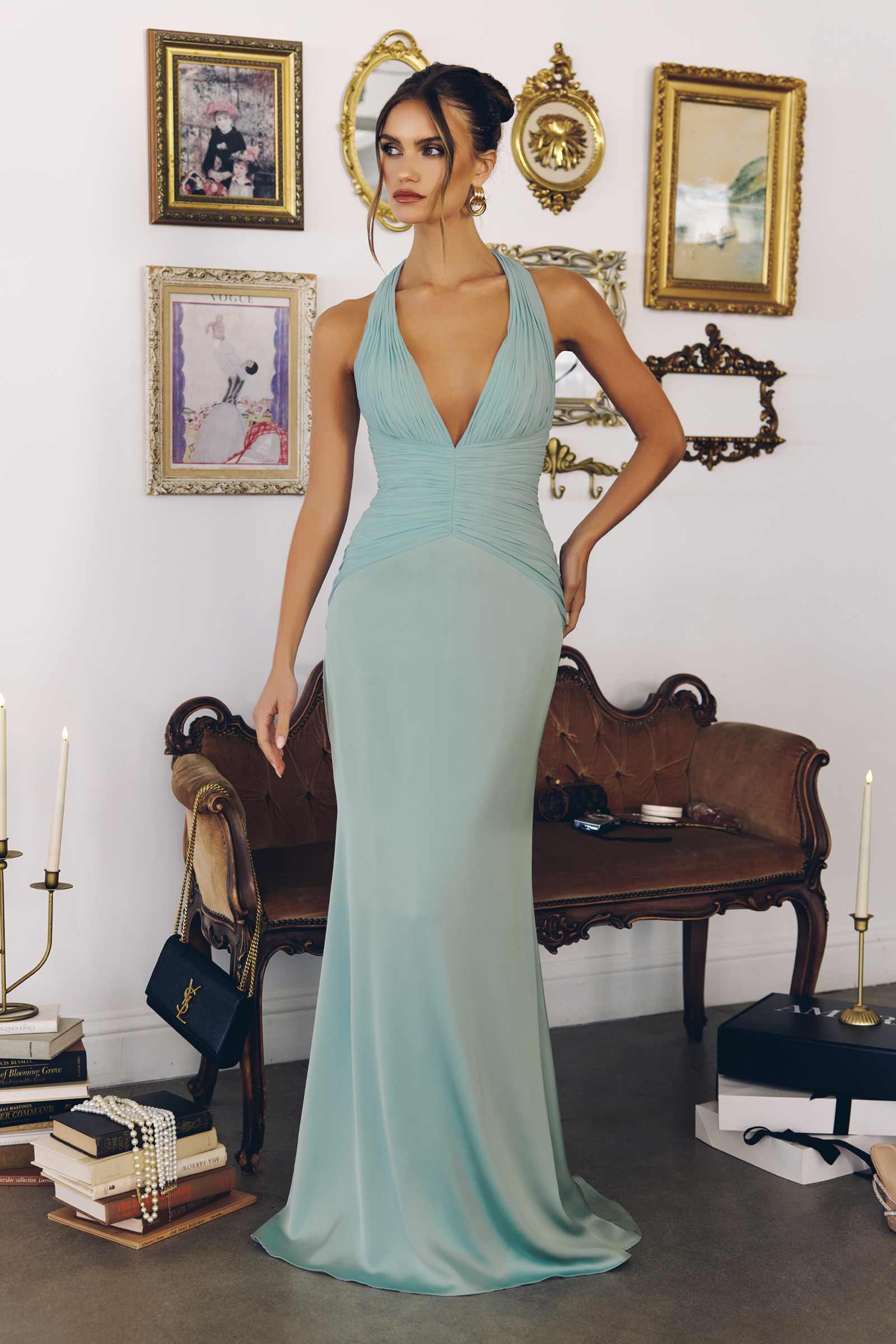 Amoris T720 Halter Satin Sleek Floor Length Gown