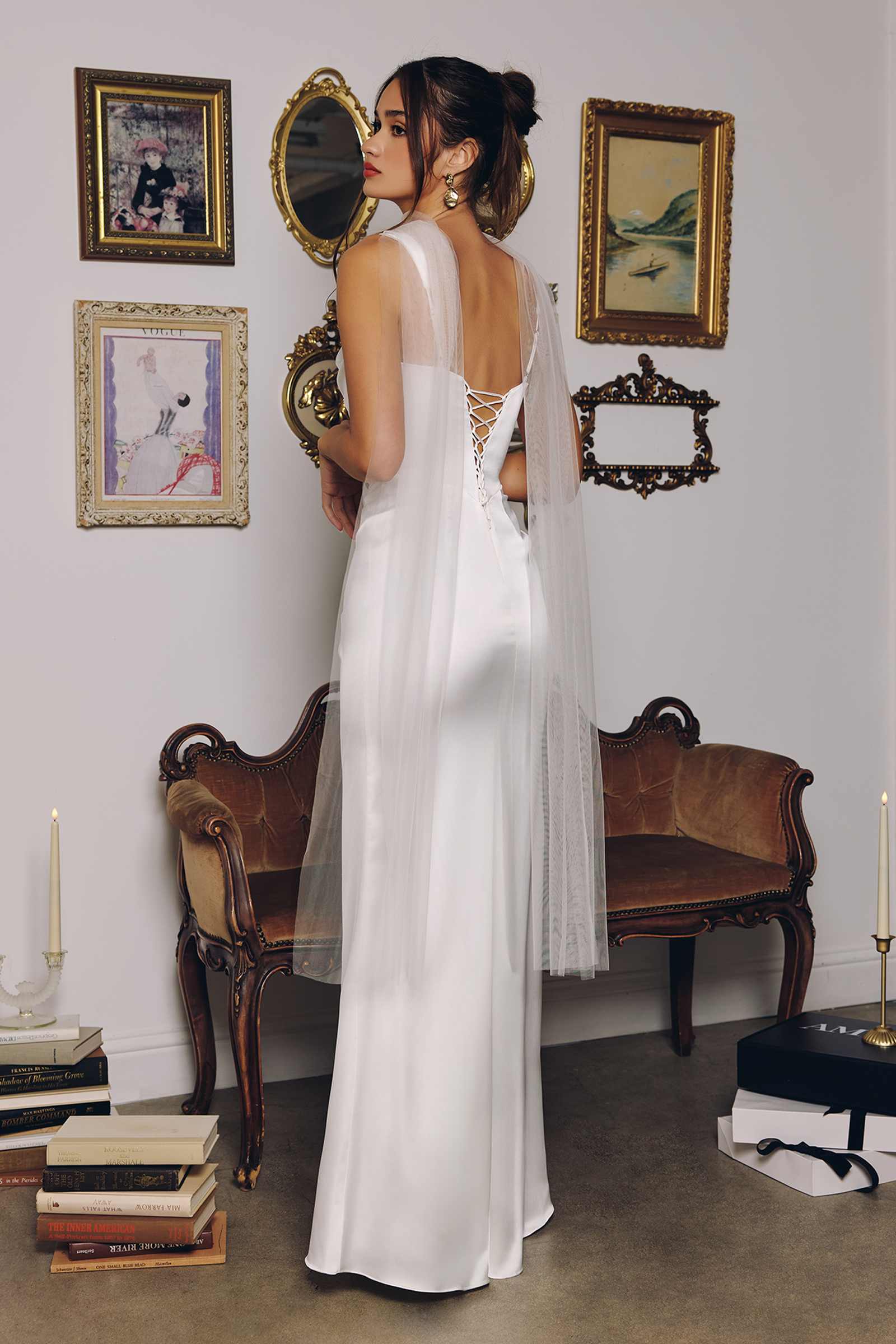 Amoris T729W Sleek Satin Adjustable Straps Fitted Off White Gown