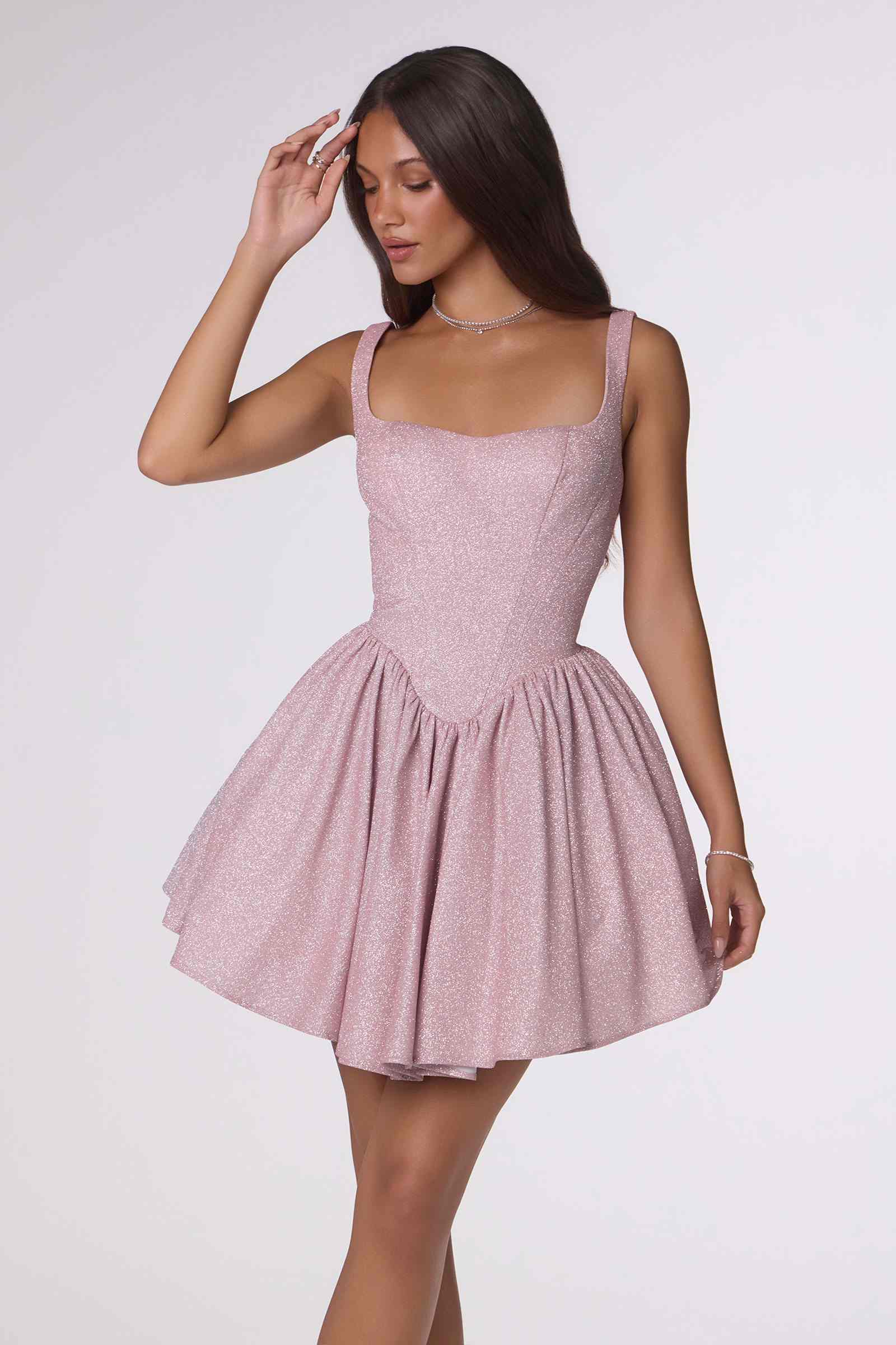 Amoris T738 Short Fitted Bodice Tiered Ruffle Mini Skirt Dress