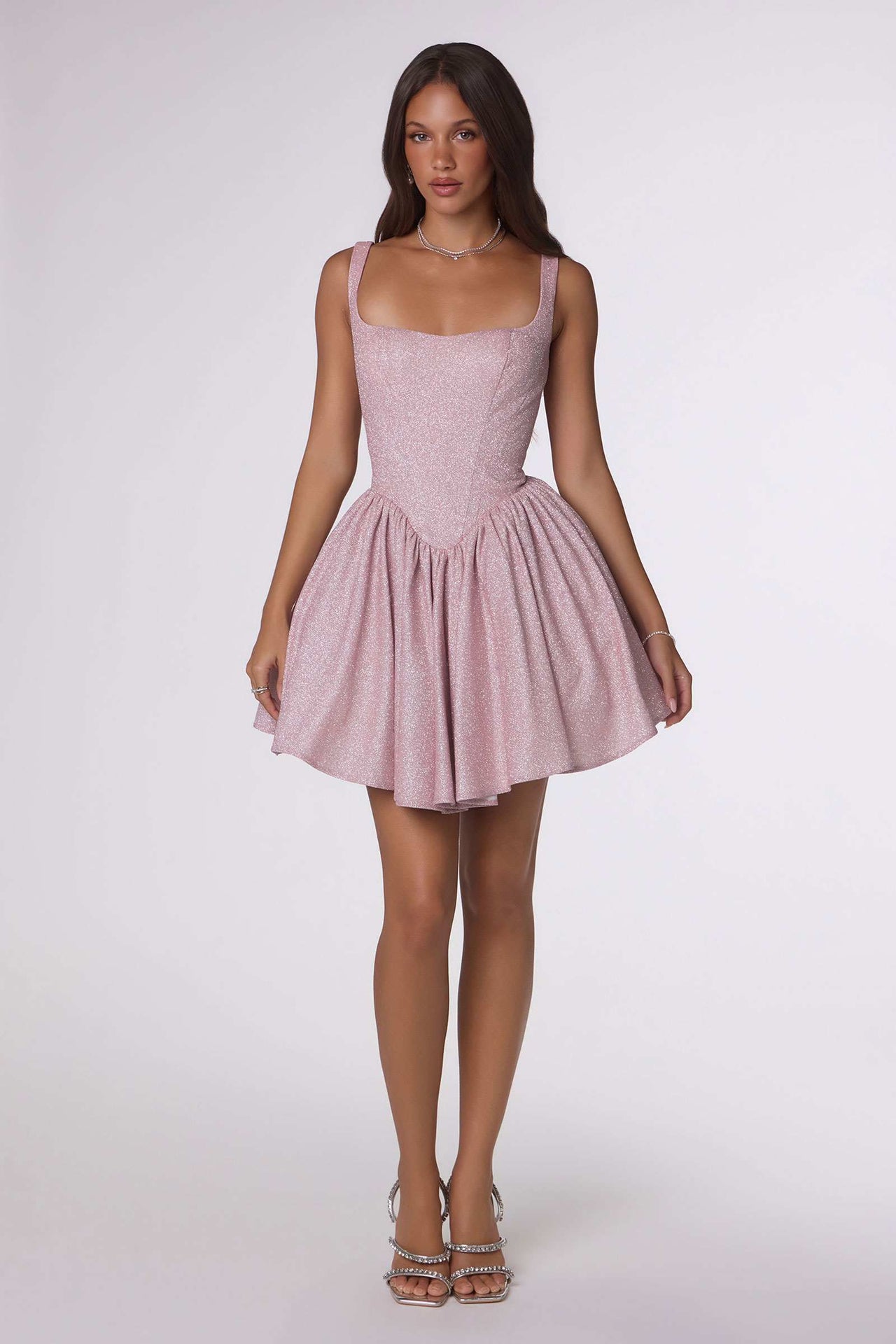 Amoris T738 Short Fitted Bodice Tiered Ruffle Mini Skirt Dress