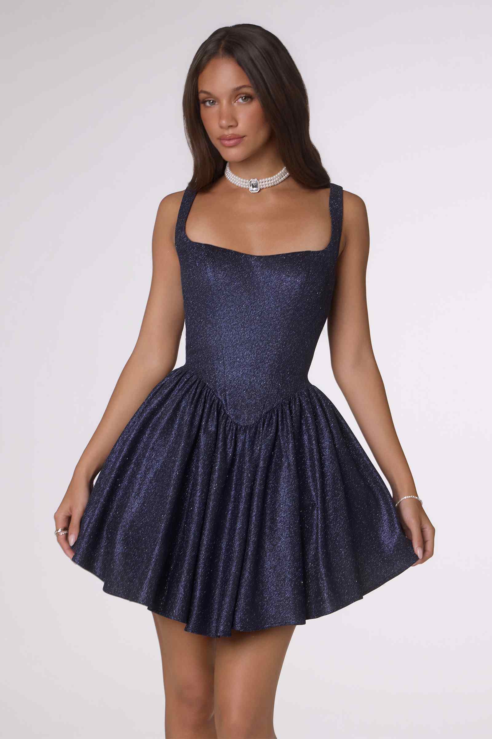 Amoris T738 Short Fitted Bodice Tiered Ruffle Mini Skirt Dress