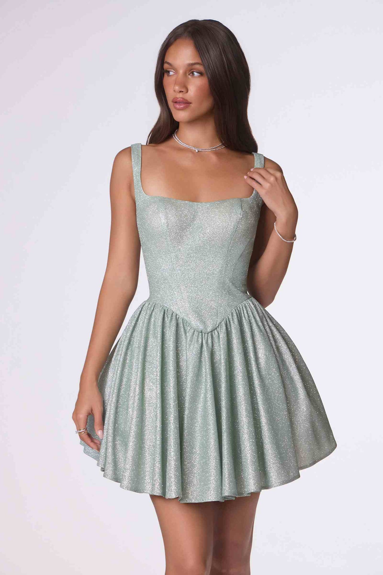Amoris T738 Short Fitted Bodice Tiered Ruffle Mini Skirt Dress