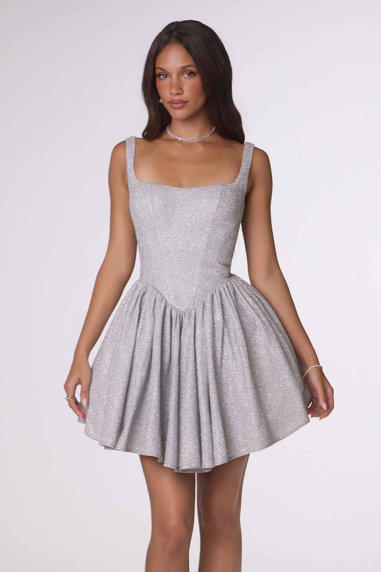 Amoris T738 Short Fitted Bodice Tiered Ruffle Mini Skirt Dress