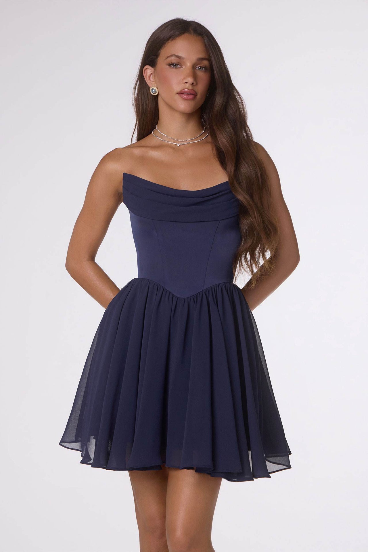 Amoris T740 Strapless Fit and Flare Mini Chiffon Dress