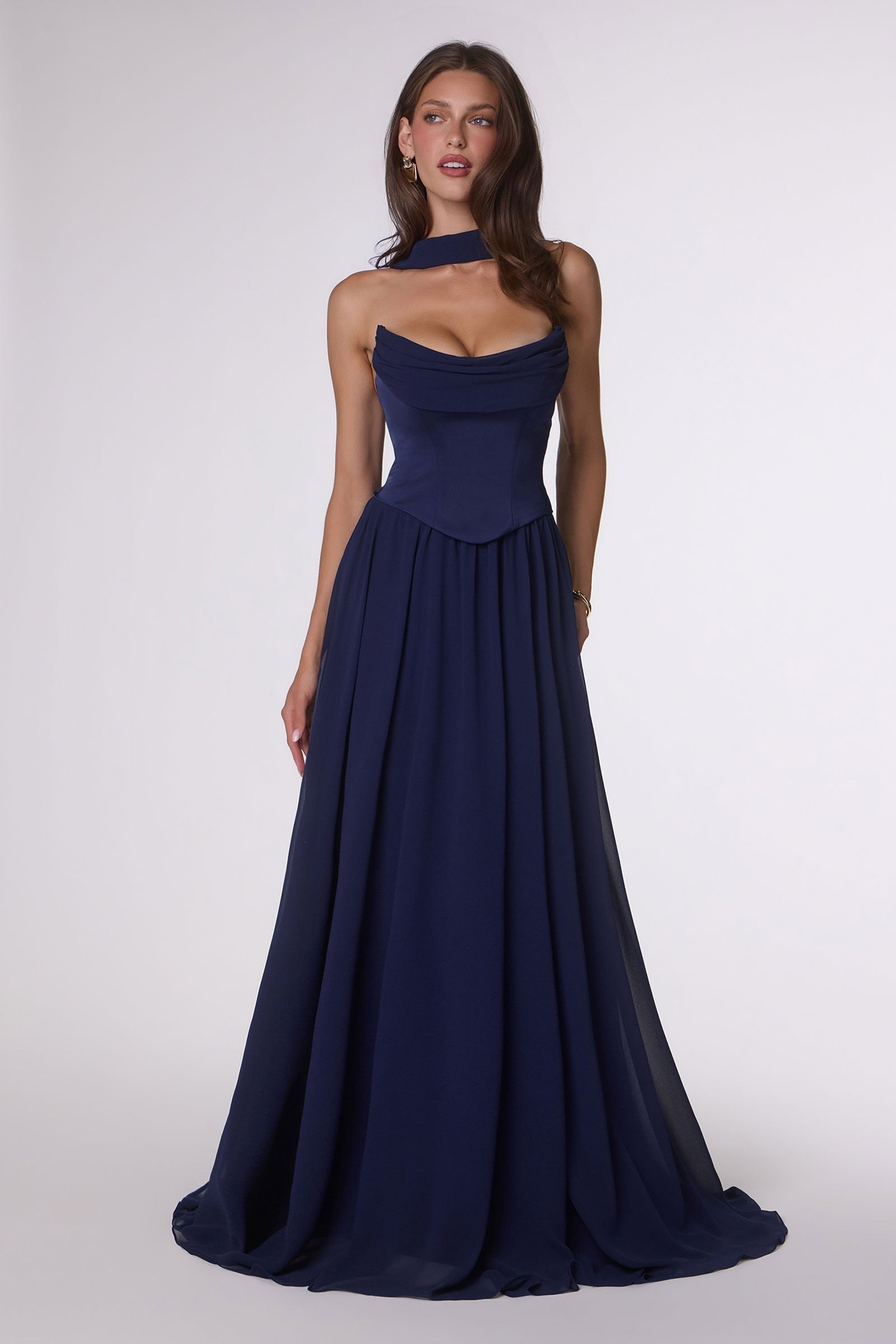 Amoris T741 Flowing A-Line Strapless Chiffon Evening Gown