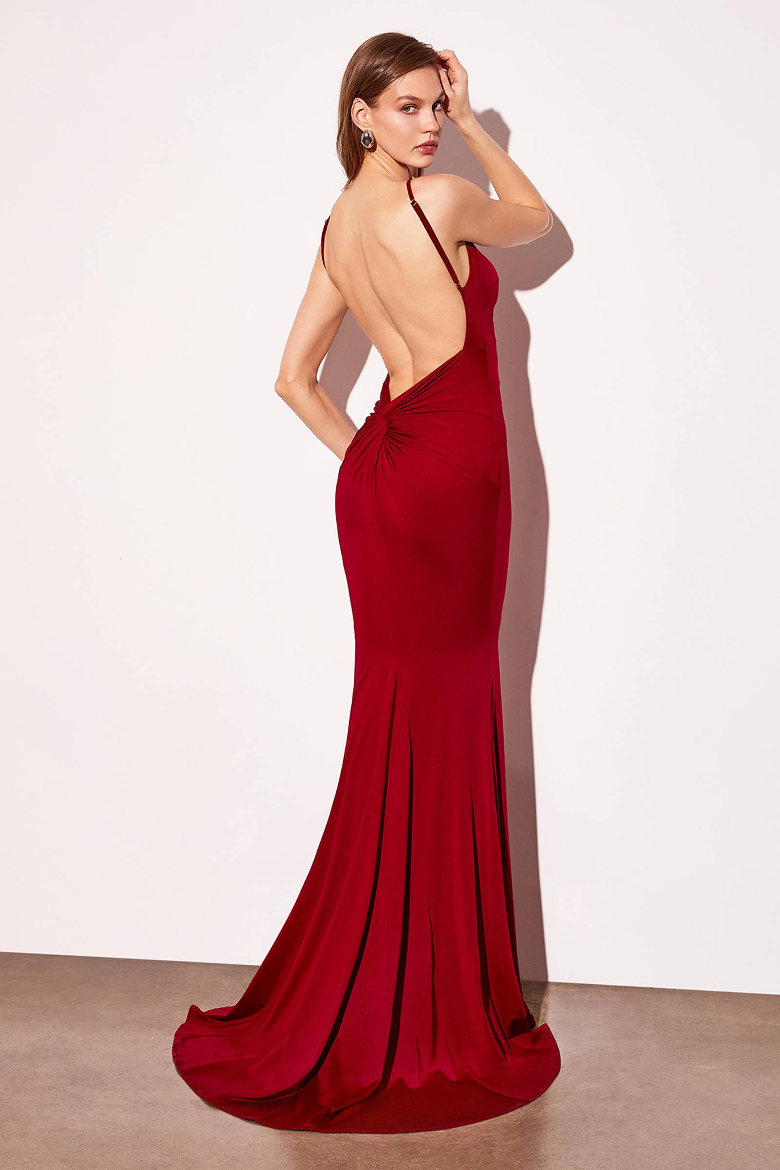 Astee T905 Long V-Neckline Open Back Fitted Evening Gown