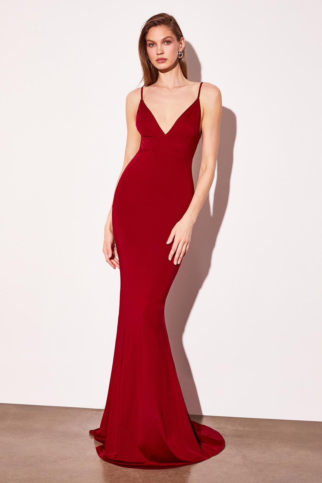 Astee T905 Long V-Neckline Open Back Fitted Evening Gown