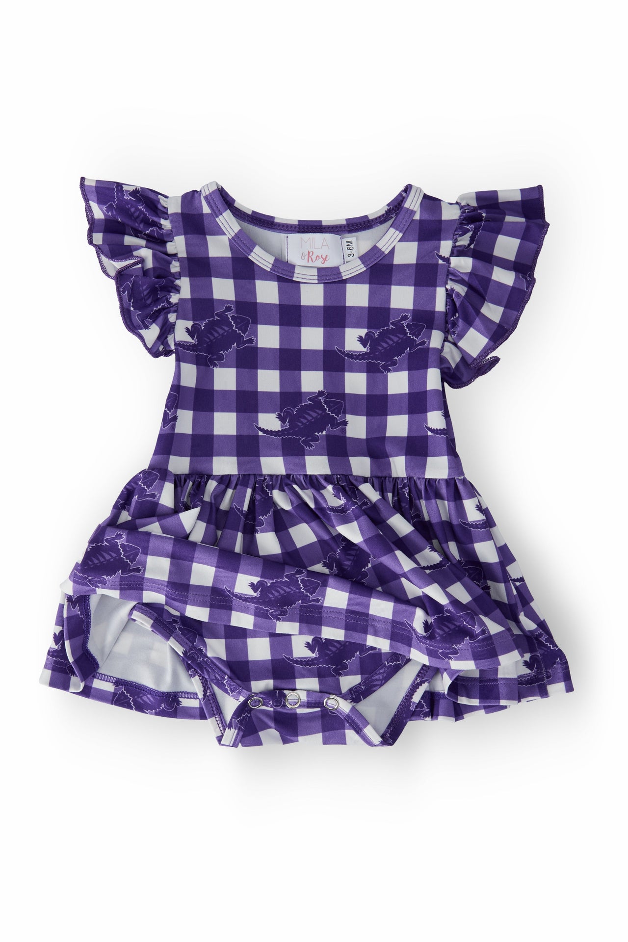 TCU Plaid Frog S/S Flutter Twirl Bodysuit