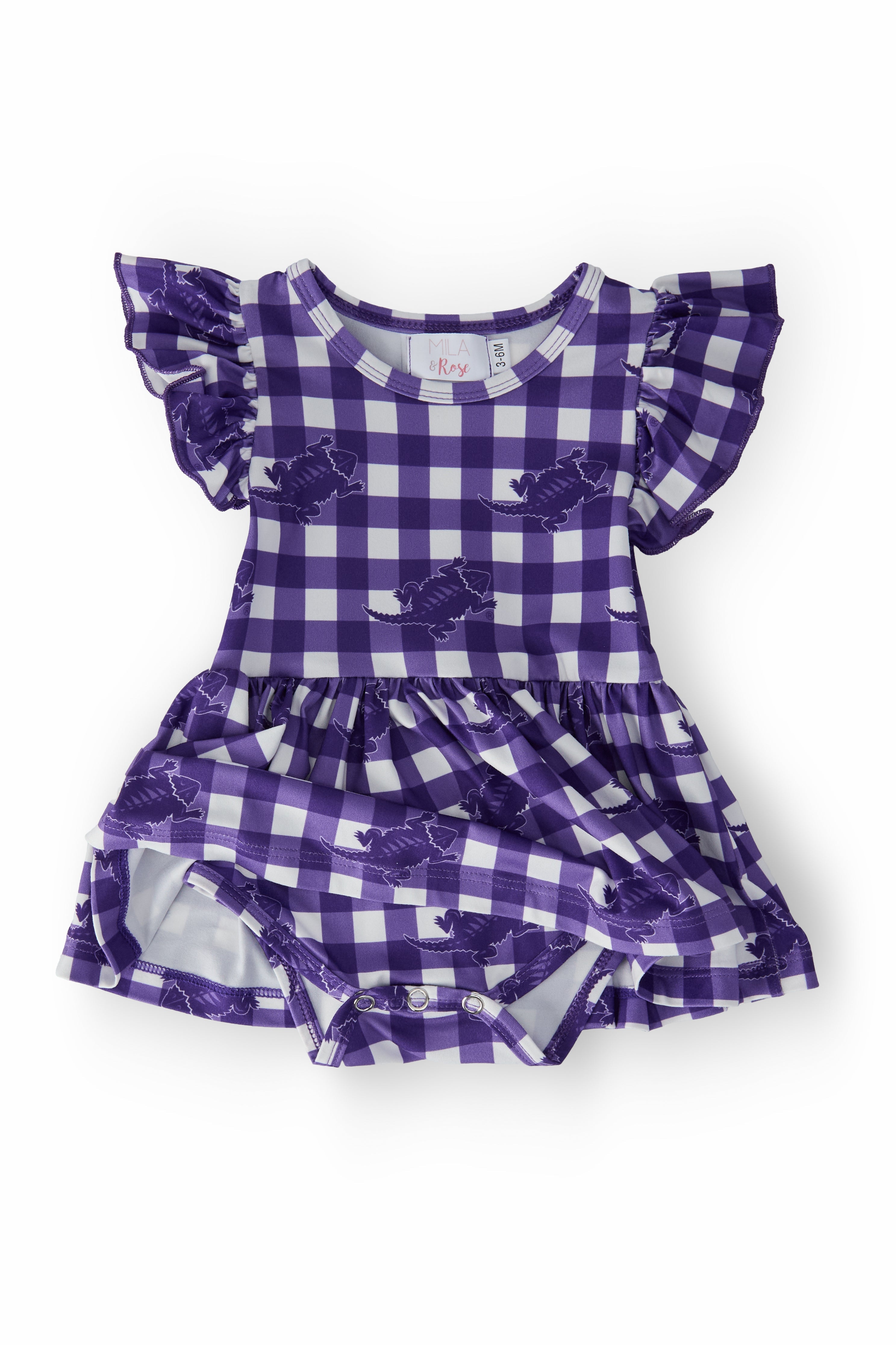 TCU Plaid Frog S/S Flutter Twirl Bodysuit