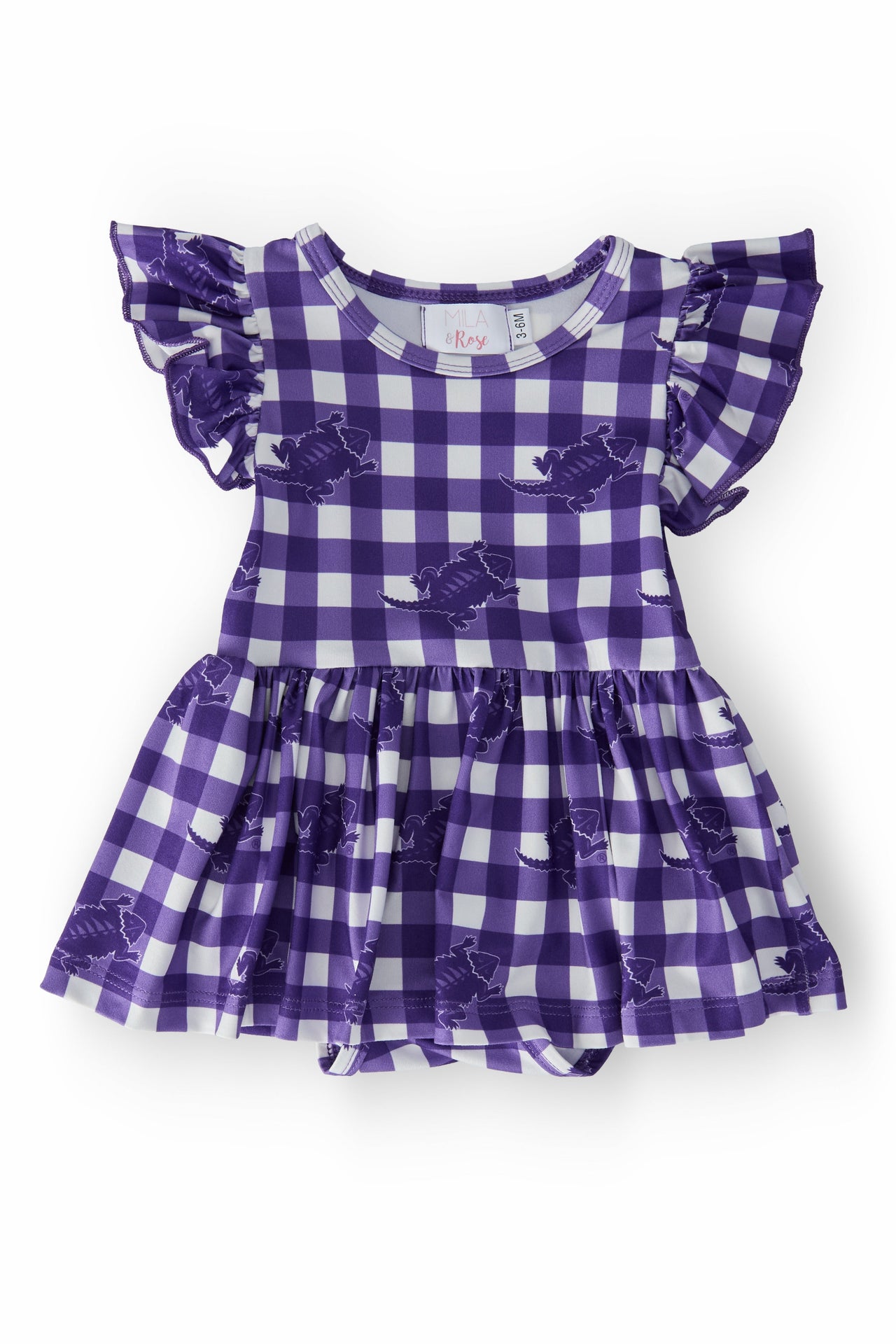 TCU Plaid Frog S/S Flutter Twirl Bodysuit