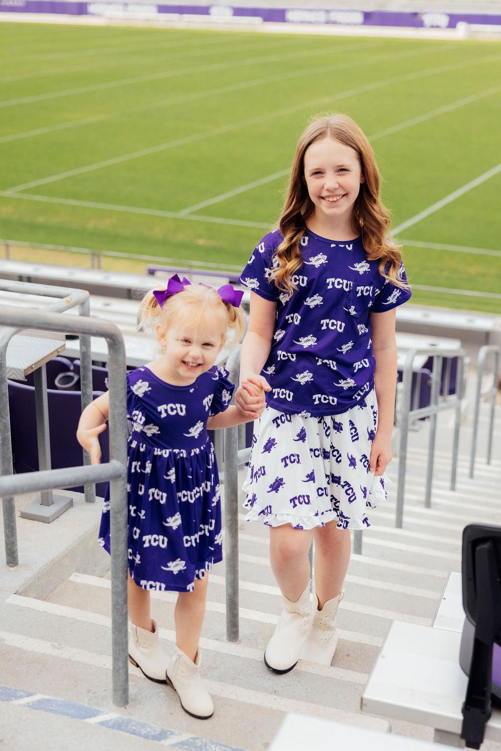TCU White Frog Ruffle Twirl Skort