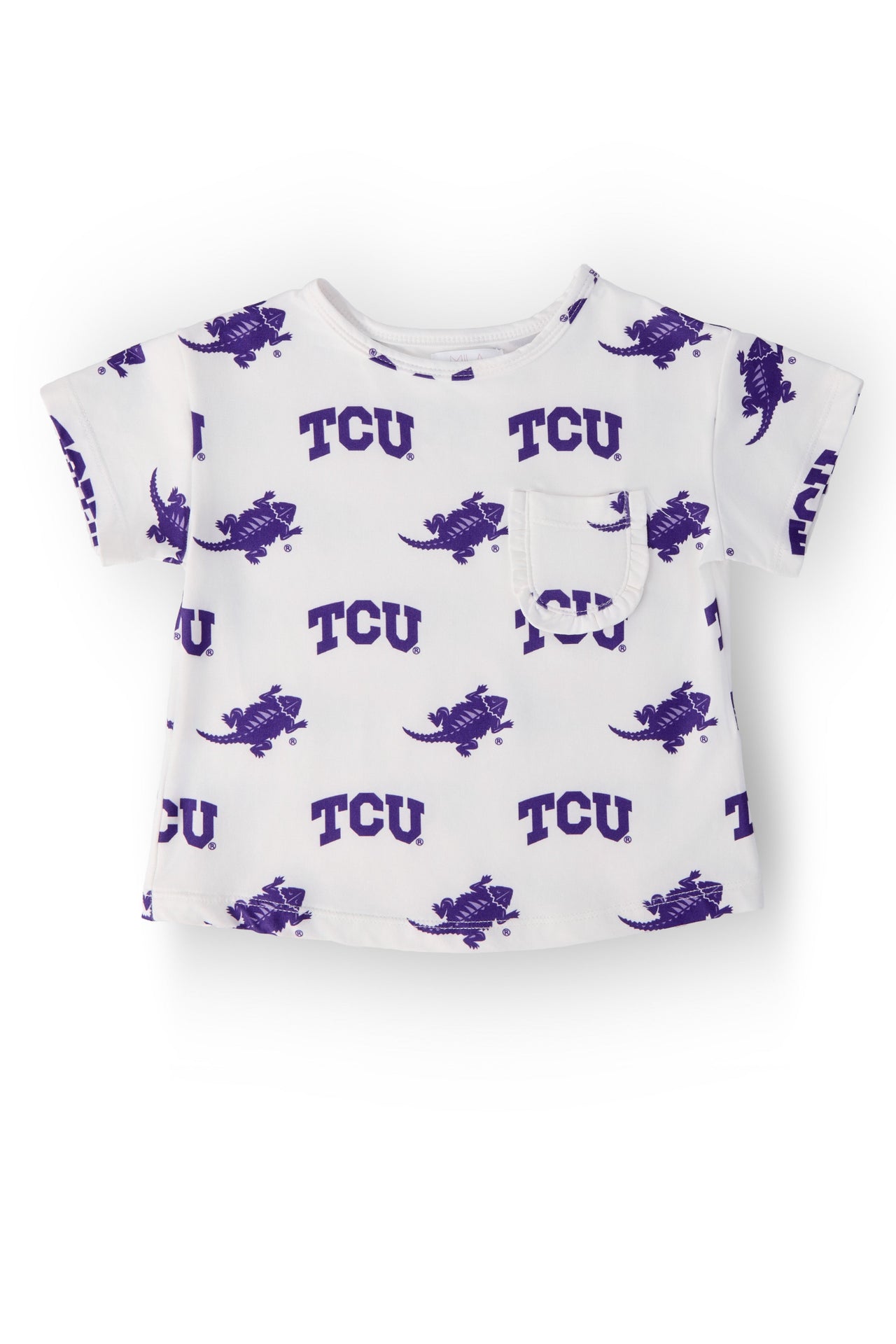 TCU White Frog Ruffle Pocket Tee