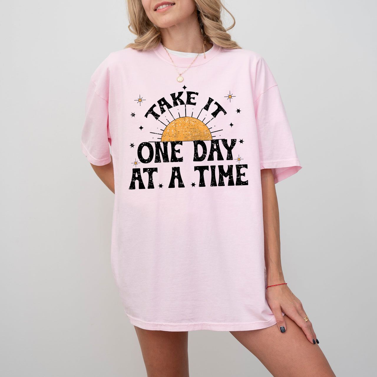Take It One Day At A Time Let Go Mental Health Self Care Positivity Sun Stars Comfort Colors Tee