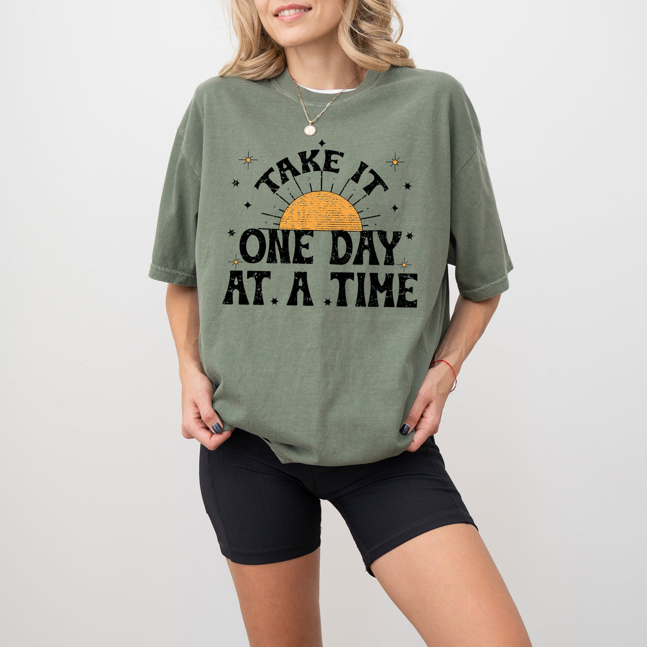 Take It One Day At A Time Let Go Mental Health Self Care Positivity Sun Stars Comfort Colors Tee