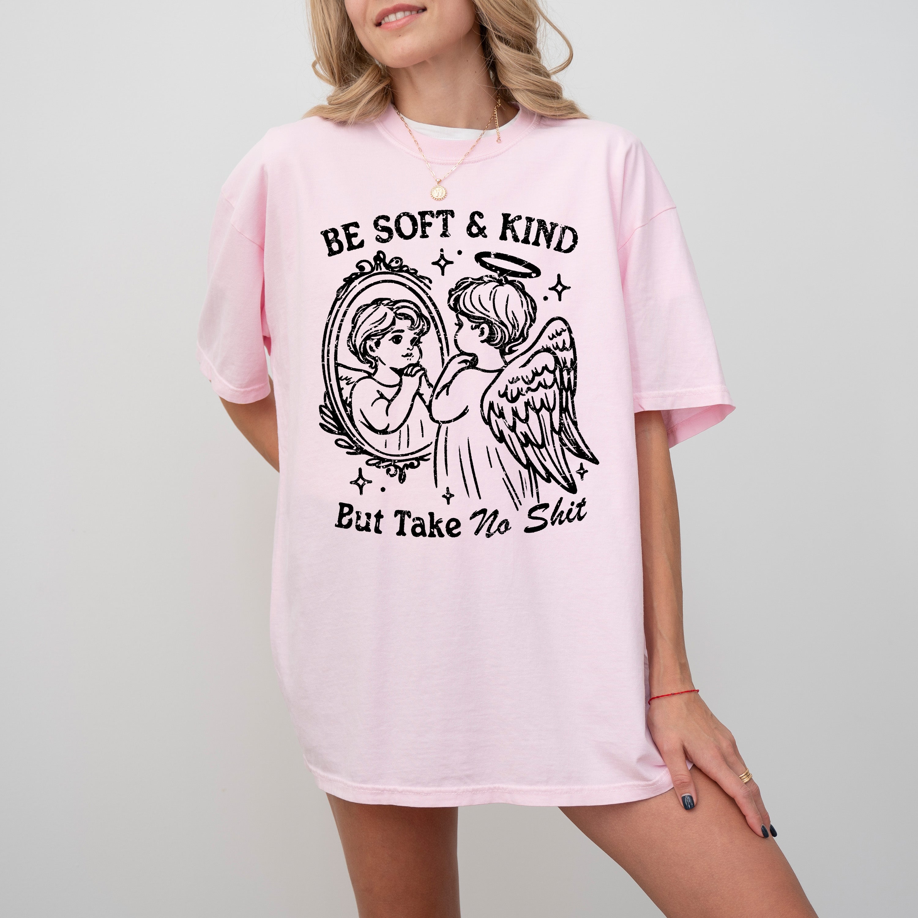 Take No Shit Angel Be Kind Meme Quote Bold Attitude Statement For Everyday Wear And Confidence Comfort Colors Tee