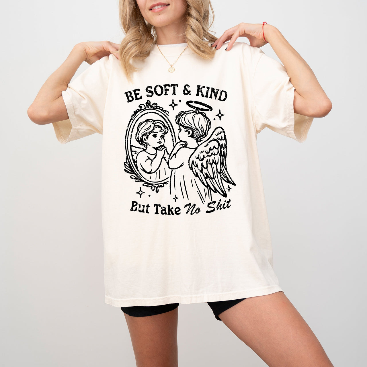 Take No Shit Angel Be Kind Meme Quote Bold Attitude Statement For Everyday Wear And Confidence Comfort Colors Tee
