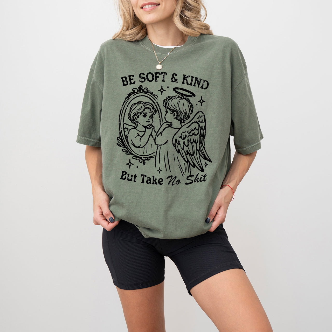 Take No Shit Angel Be Kind Meme Quote Bold Attitude Statement For Everyday Wear And Confidence Comfort Colors Tee