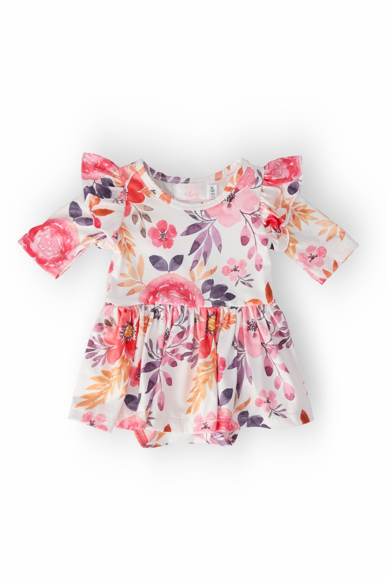 Tangerine Leaves 3/4 Sleeve Flutter Twirl Bodysuit