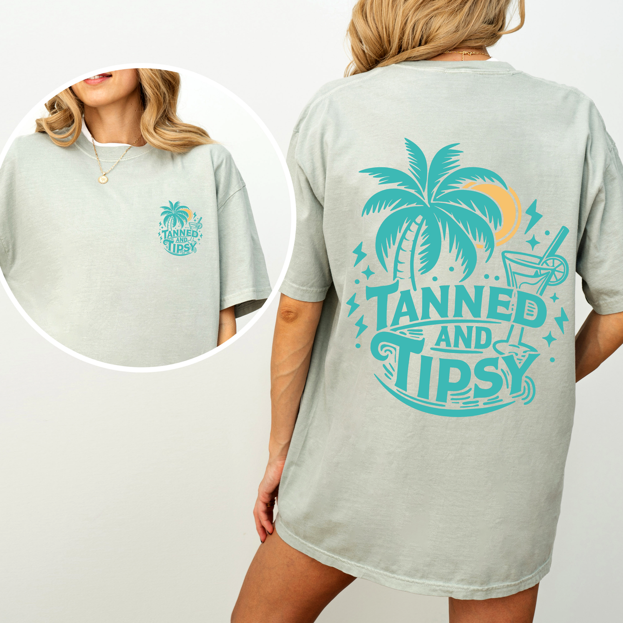 Tanned and Tipsy Beach Fun Drinking Summer Front and Back Edition Comfort Colors Tee