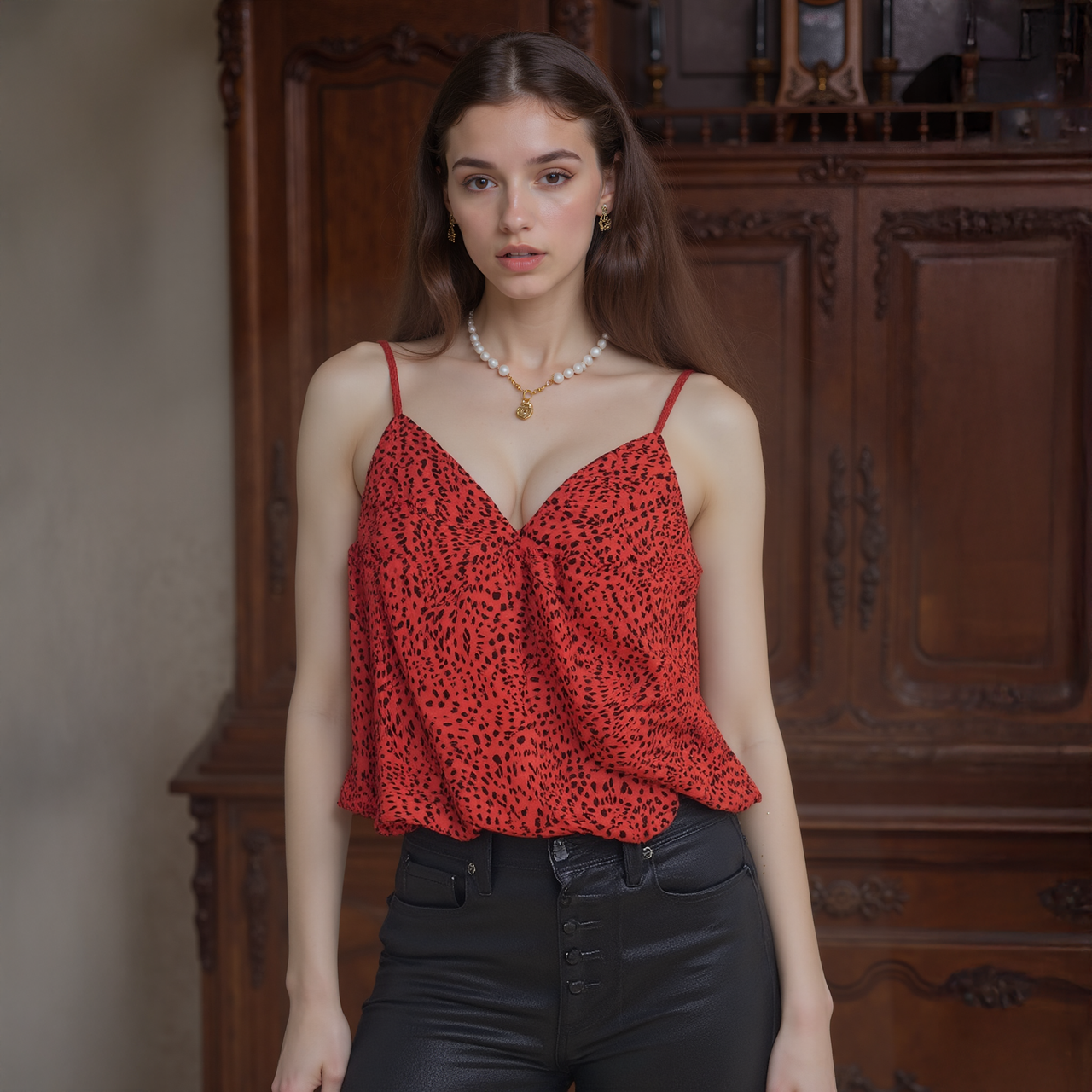 Women's Leopard Wrap Front Bodysuit In Red Leopard
