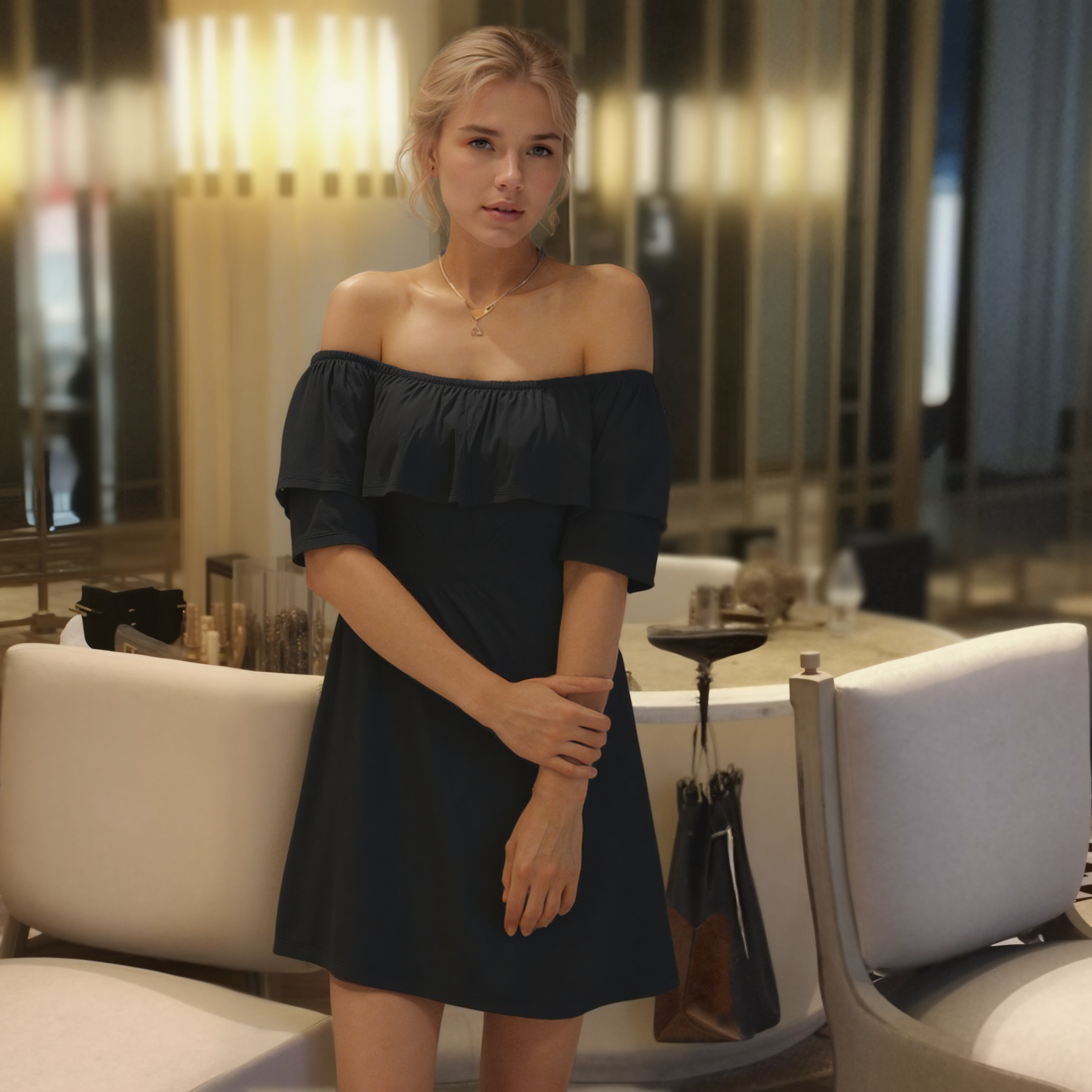 Women's Basic Off Shoulder Midi Dress
