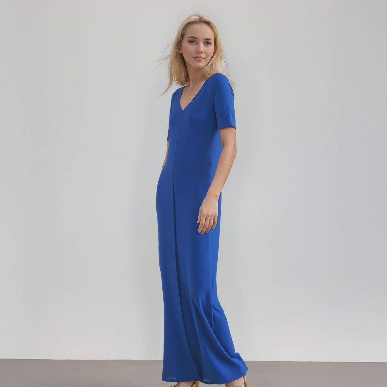 Women's V-neck Short Sleeve Maxi Dress With Pockets