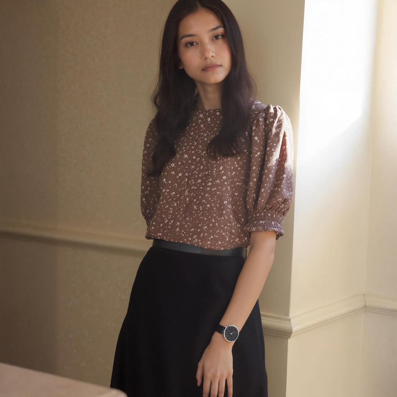 Pleione Ruched Round Neck Blouse