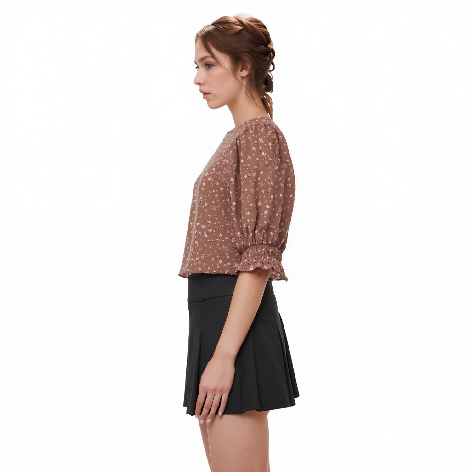 Pleione Ruched Round Neck Blouse