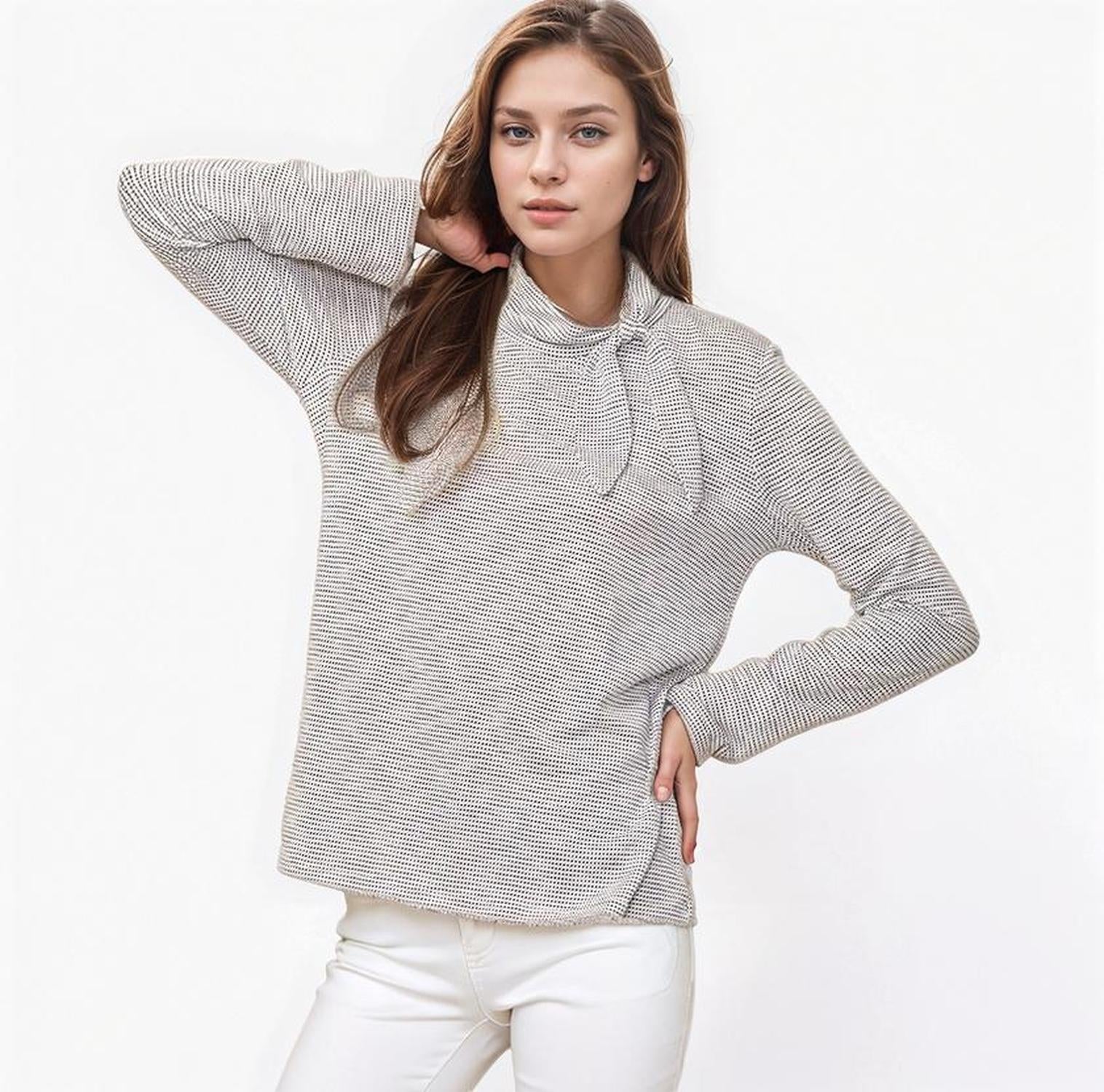 Pleione Women's Self-tie Mock Neck Sweater Top