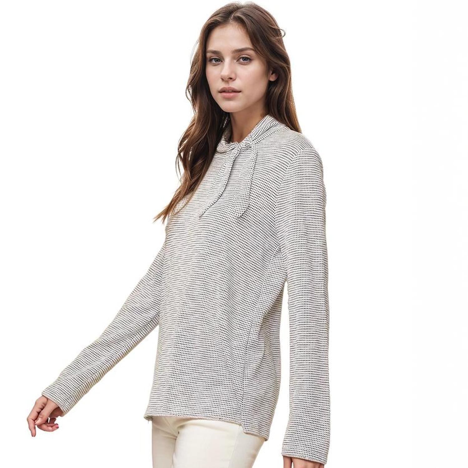 Pleione Women's Self-tie Mock Neck Sweater Top