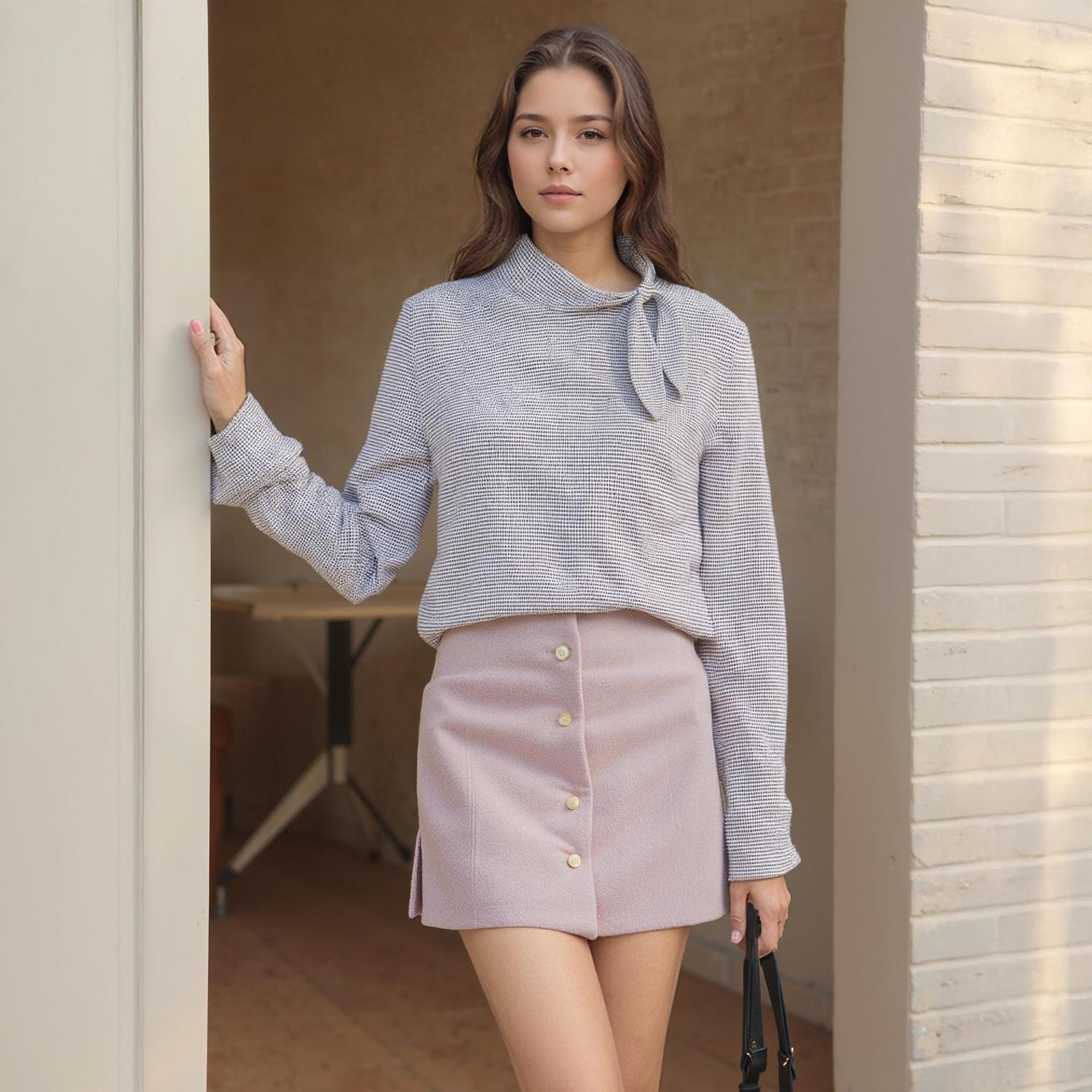 Pleione Women's Self-tie Mock Neck Sweater Top